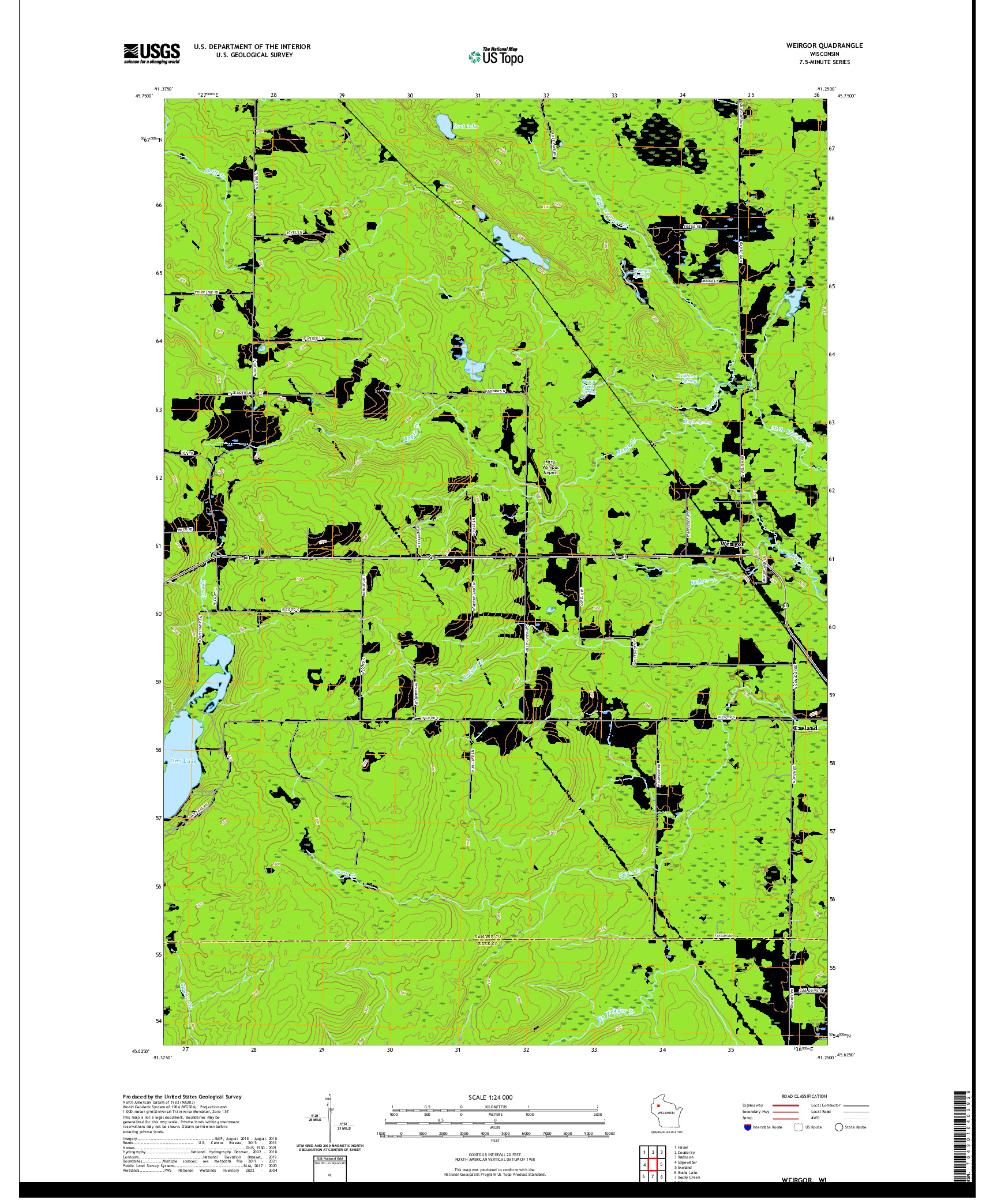 US TOPO 7.5-MINUTE MAP FOR WEIRGOR, WI