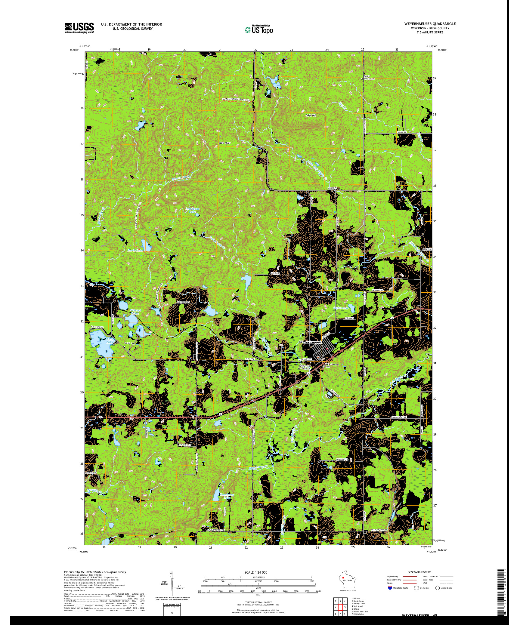 US TOPO 7.5-MINUTE MAP FOR WEYERHAEUSER, WI