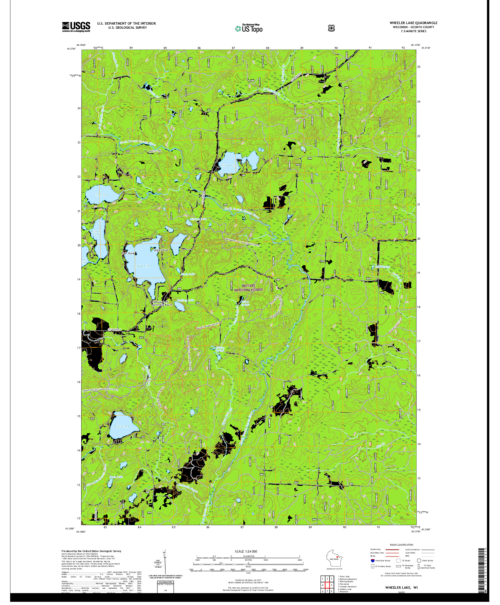 US TOPO 7.5-MINUTE MAP FOR WHEELER LAKE, WI