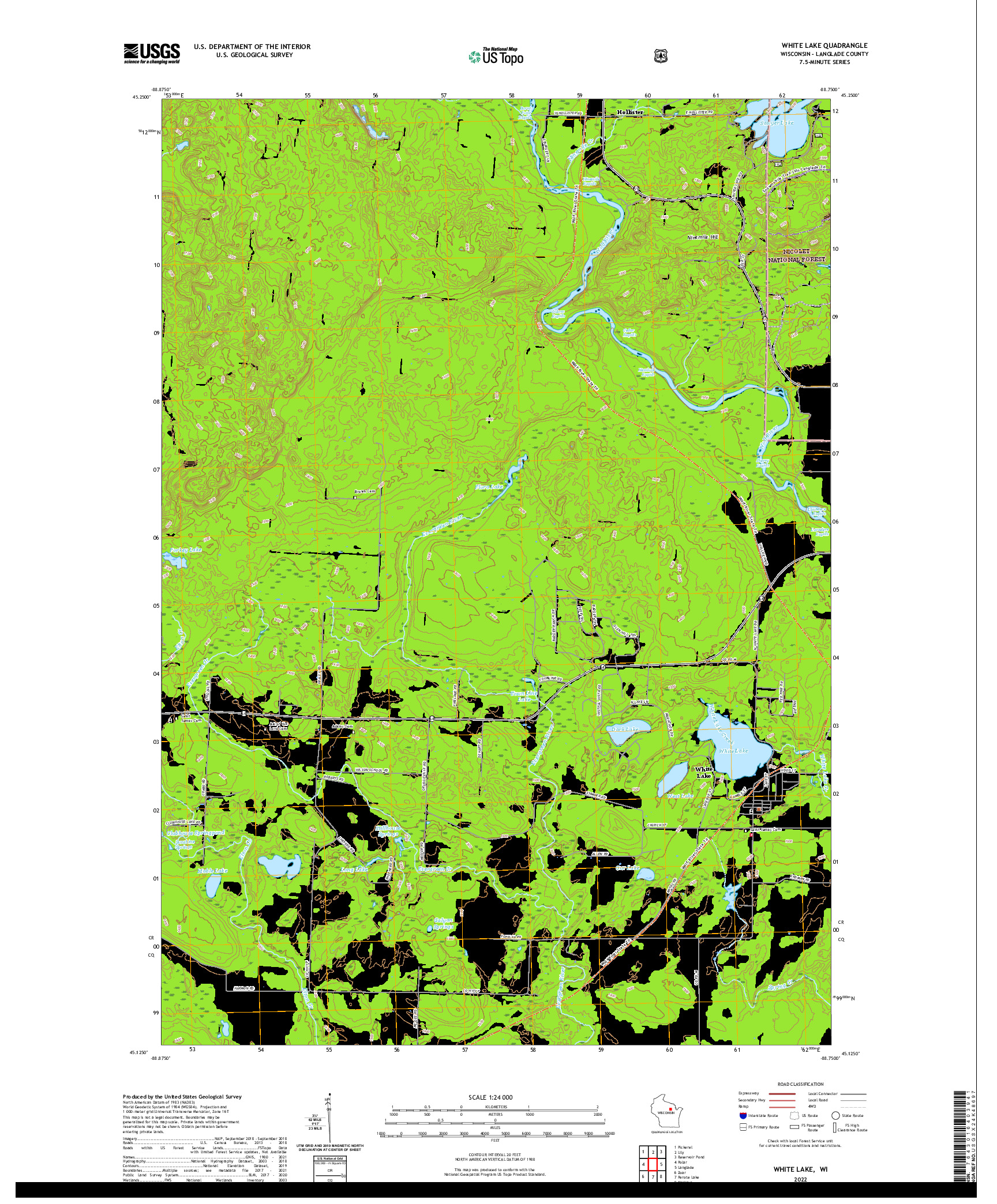 US TOPO 7.5-MINUTE MAP FOR WHITE LAKE, WI