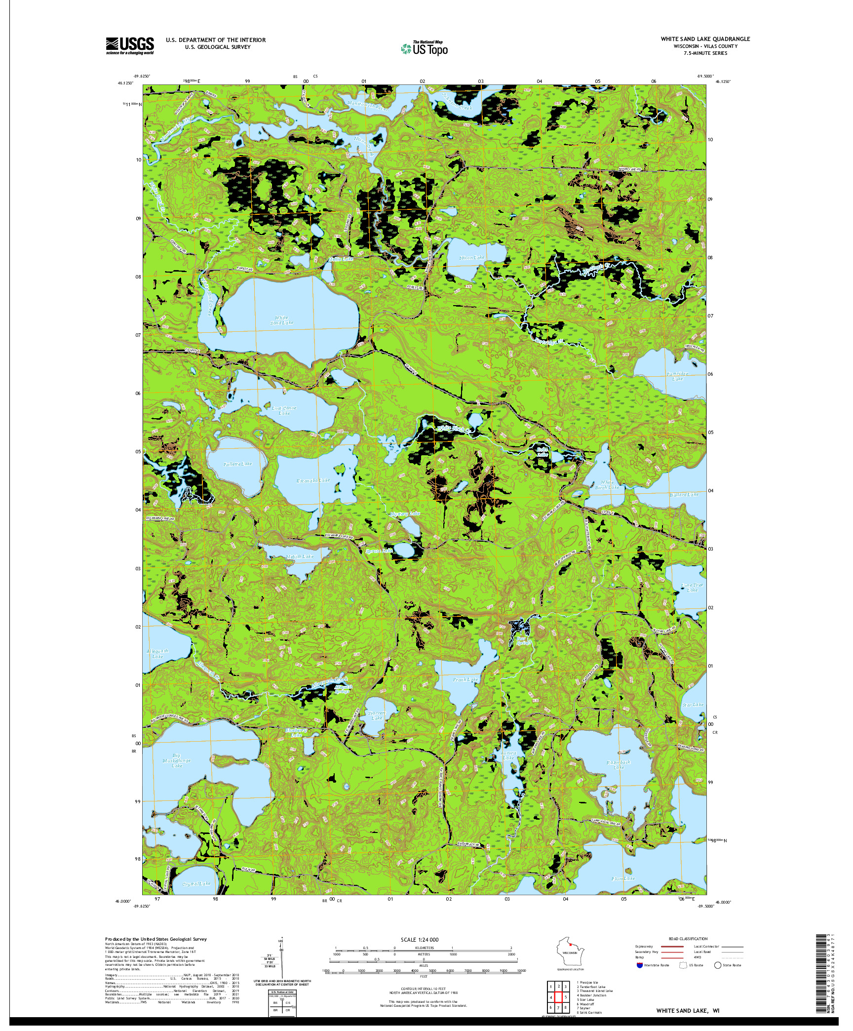 US TOPO 7.5-MINUTE MAP FOR WHITE SAND LAKE, WI