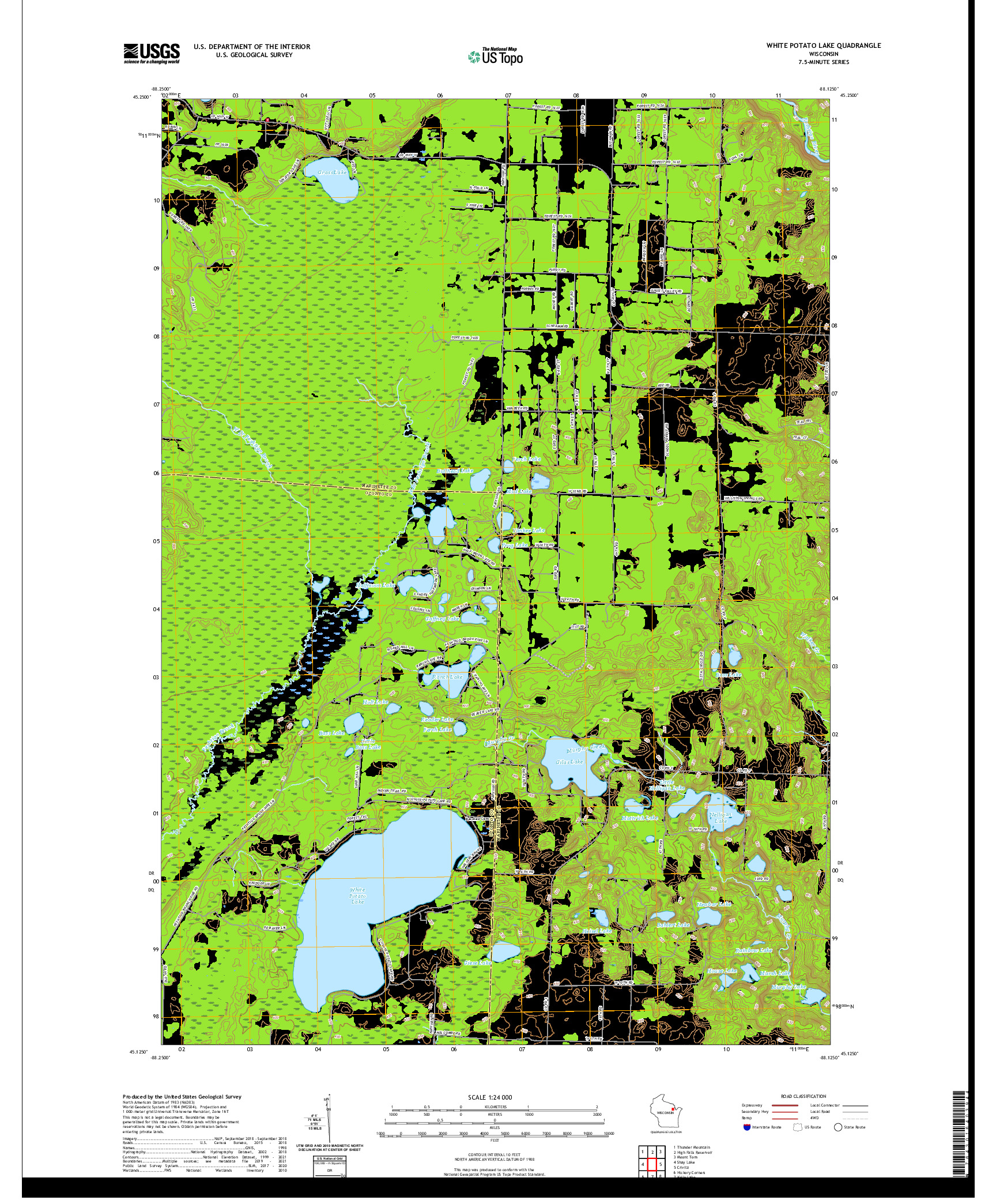 US TOPO 7.5-MINUTE MAP FOR WHITE POTATO LAKE, WI