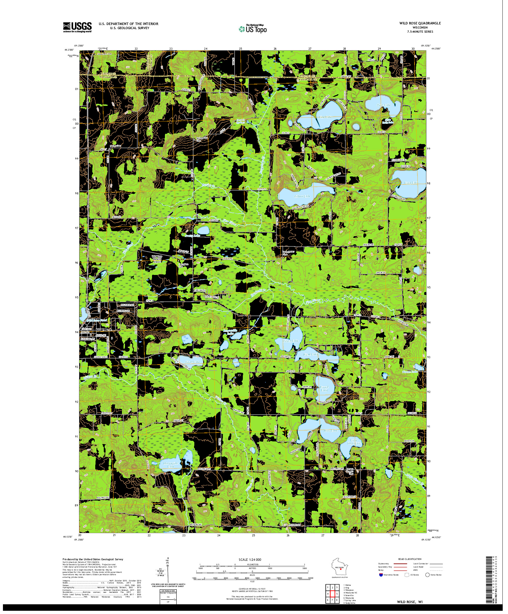 US TOPO 7.5-MINUTE MAP FOR WILD ROSE, WI