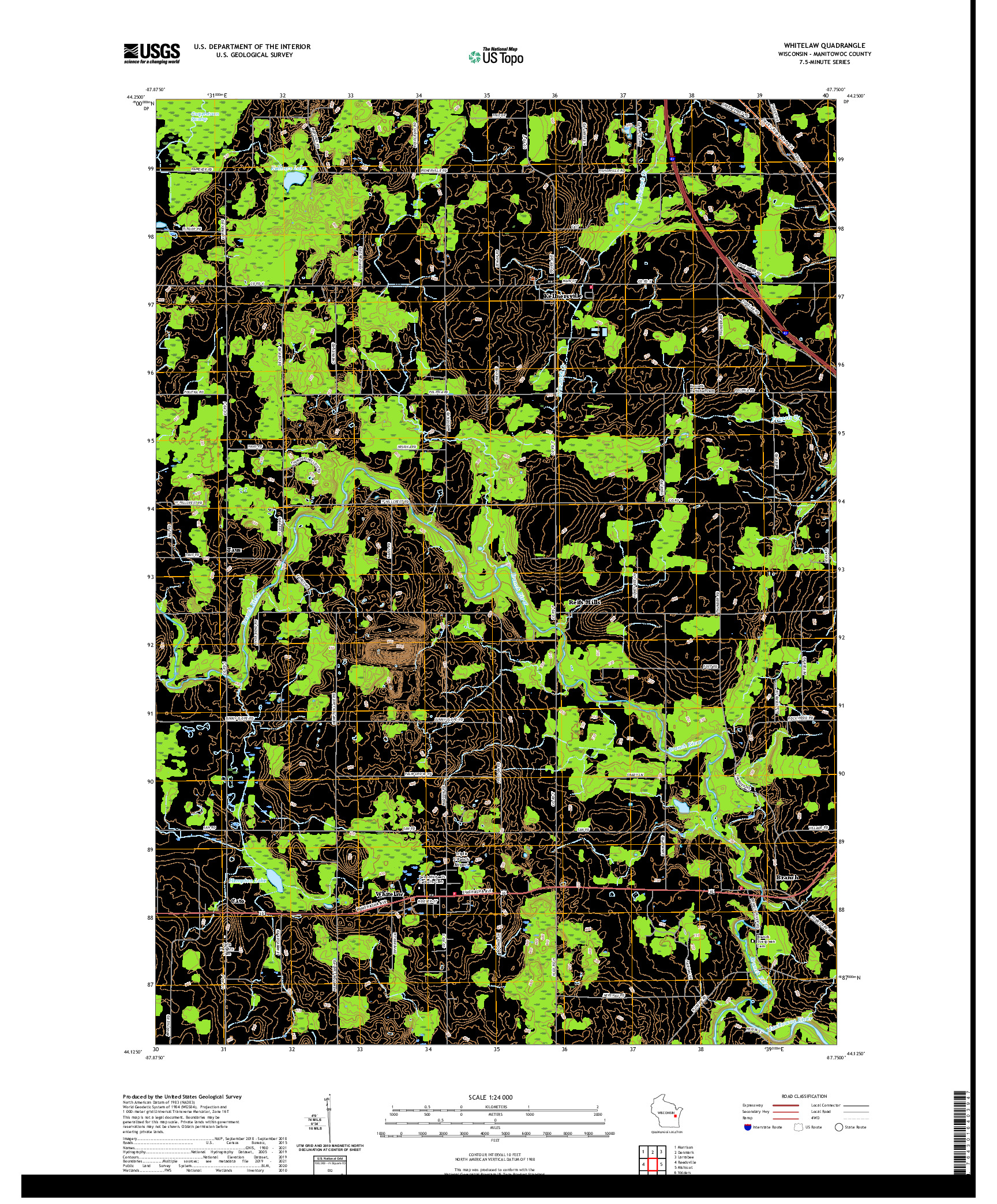 US TOPO 7.5-MINUTE MAP FOR WHITELAW, WI