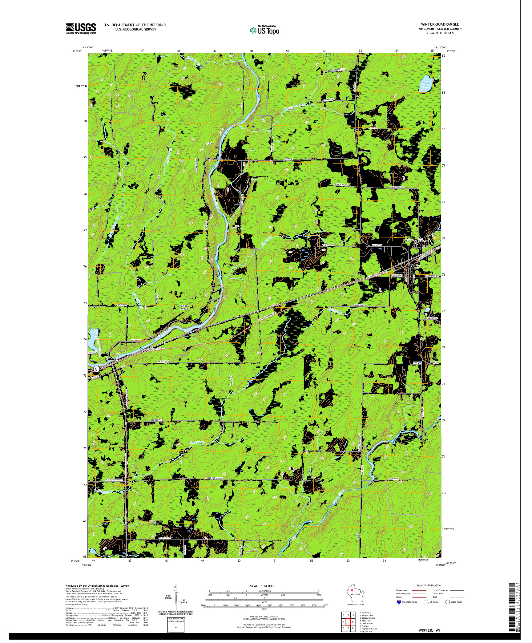US TOPO 7.5-MINUTE MAP FOR WINTER, WI