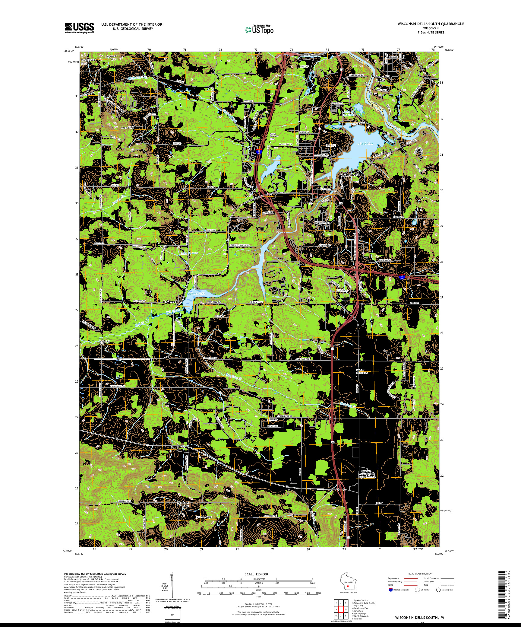 US TOPO 7.5-MINUTE MAP FOR WISCONSIN DELLS SOUTH, WI