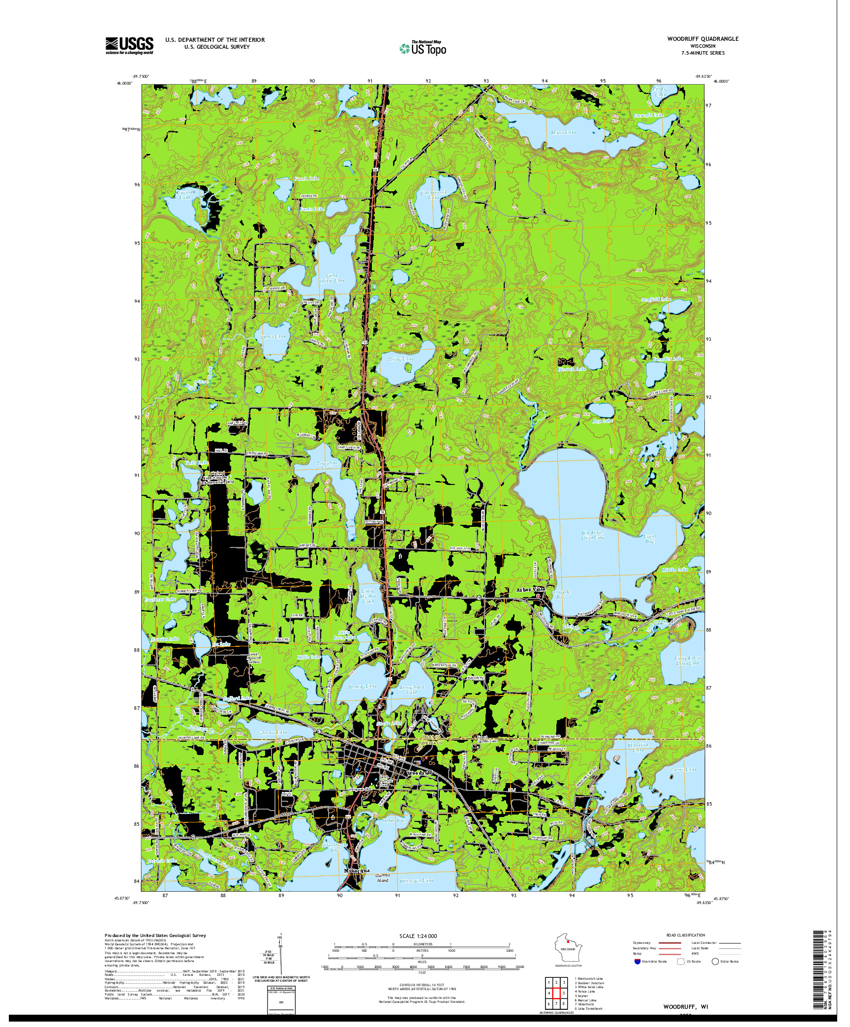US TOPO 7.5-MINUTE MAP FOR WOODRUFF, WI