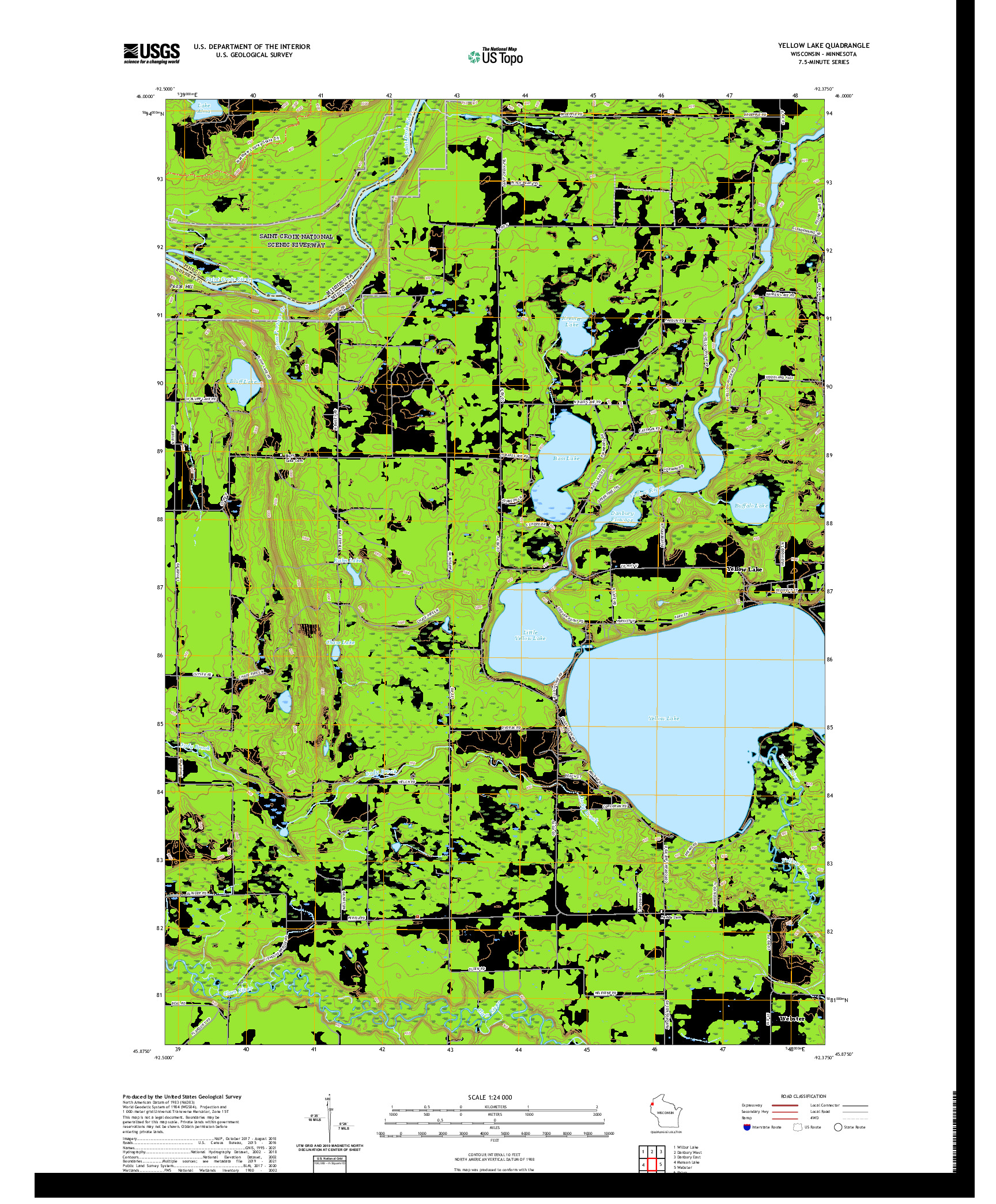 US TOPO 7.5-MINUTE MAP FOR YELLOW LAKE, WI,MN