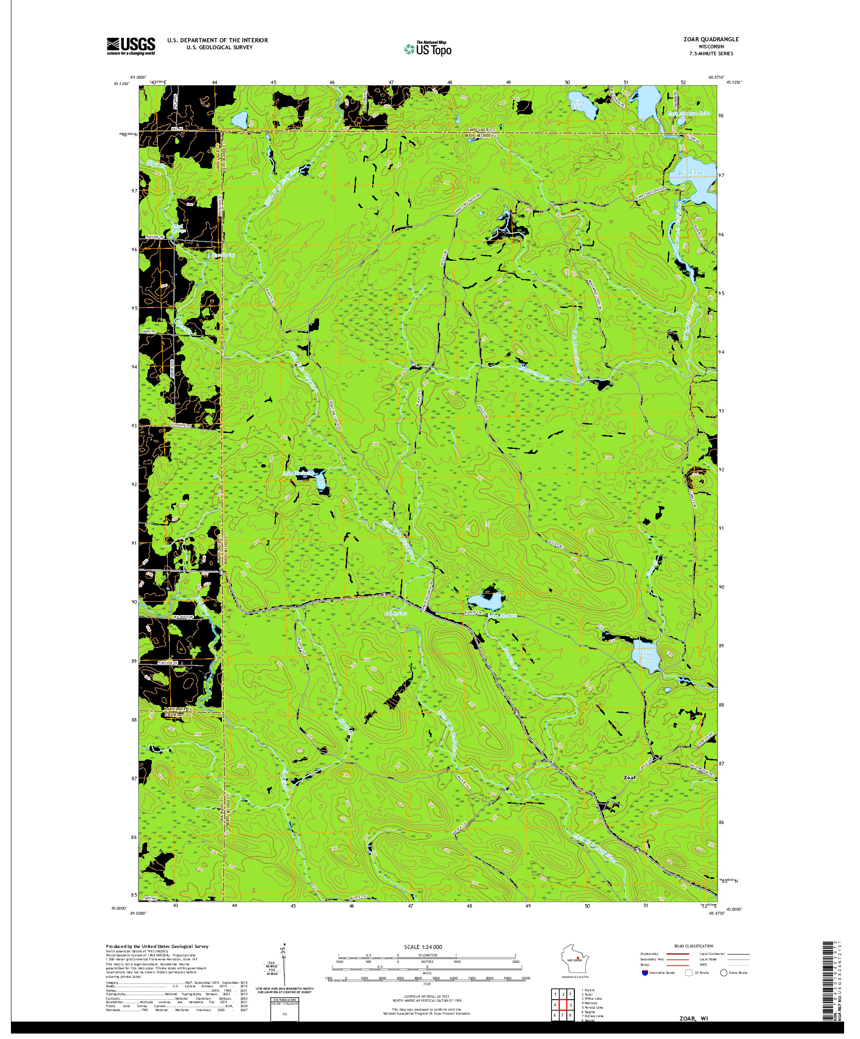 US TOPO 7.5-MINUTE MAP FOR ZOAR, WI