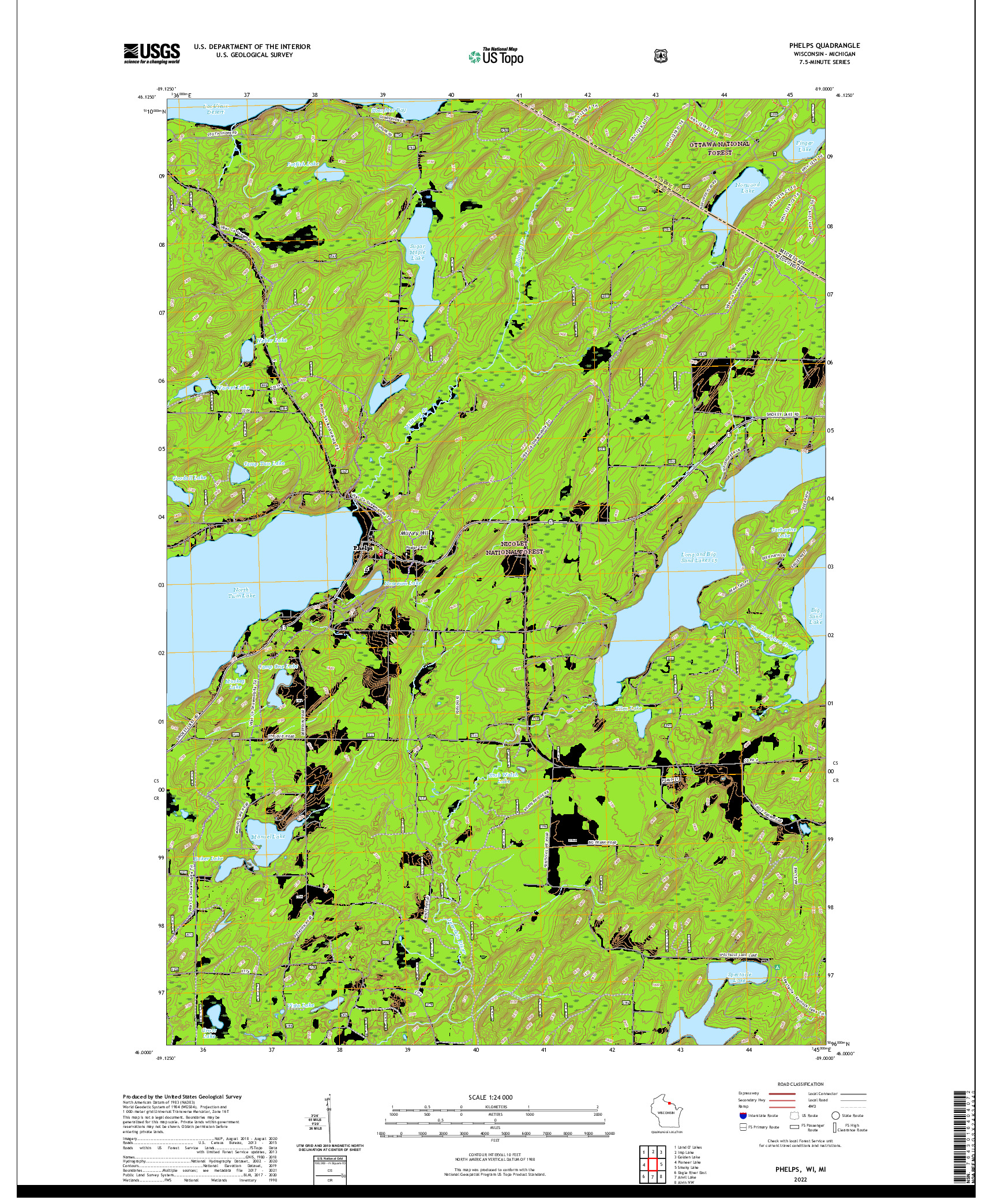 US TOPO 7.5-MINUTE MAP FOR PHELPS, WI,MI