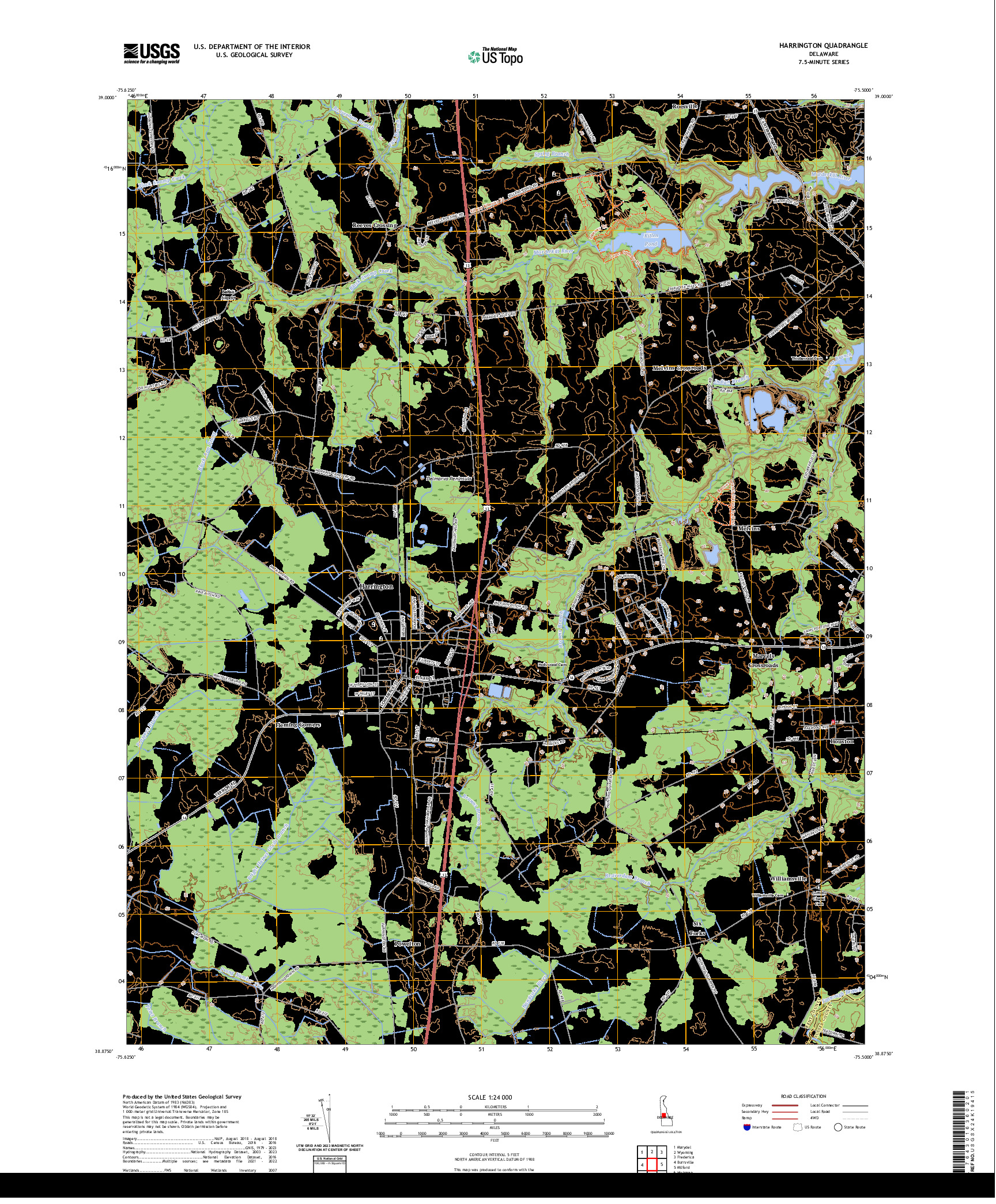 US TOPO 7.5-MINUTE MAP FOR HARRINGTON, DE