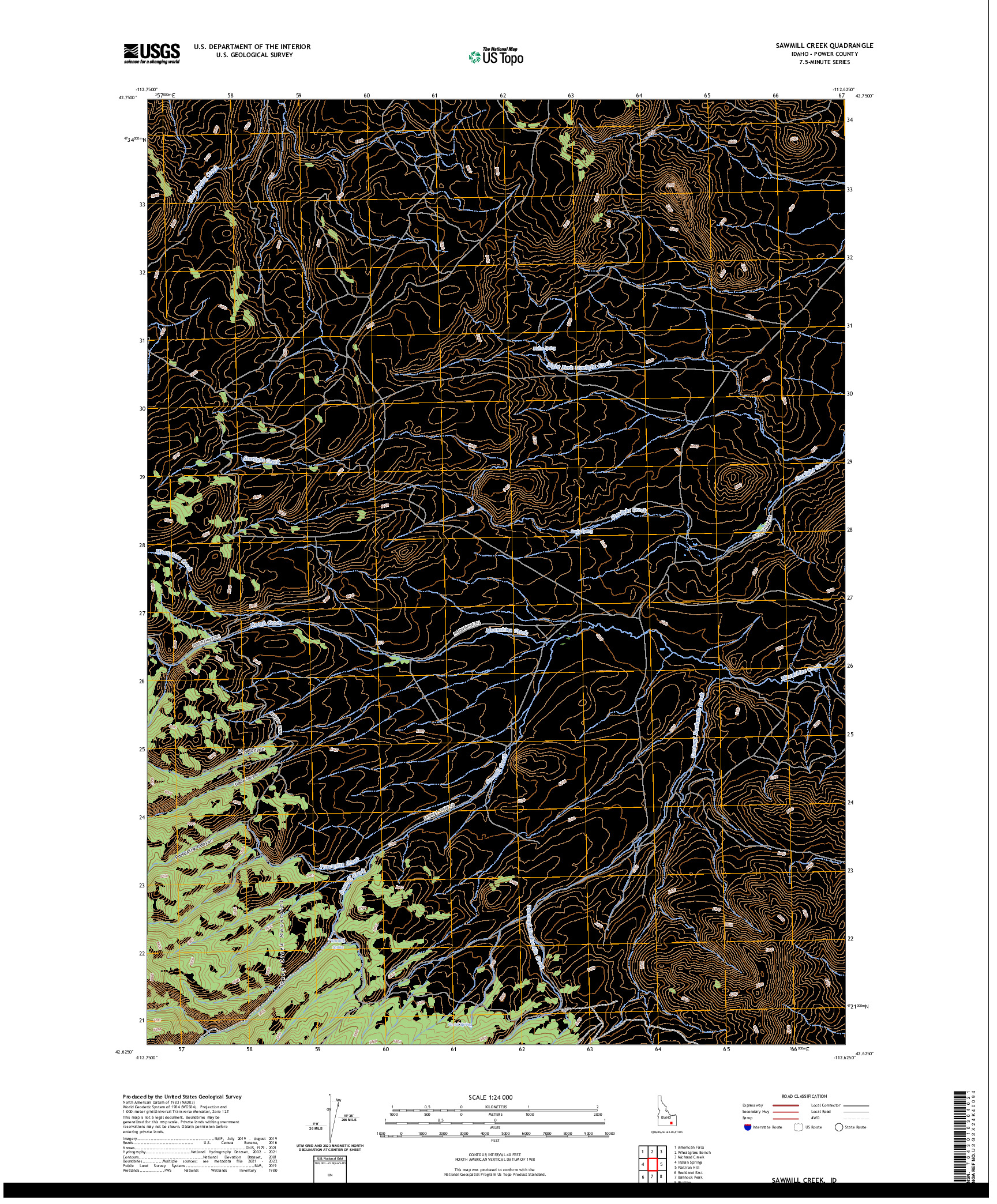 US TOPO 7.5-MINUTE MAP FOR SAWMILL CREEK, ID