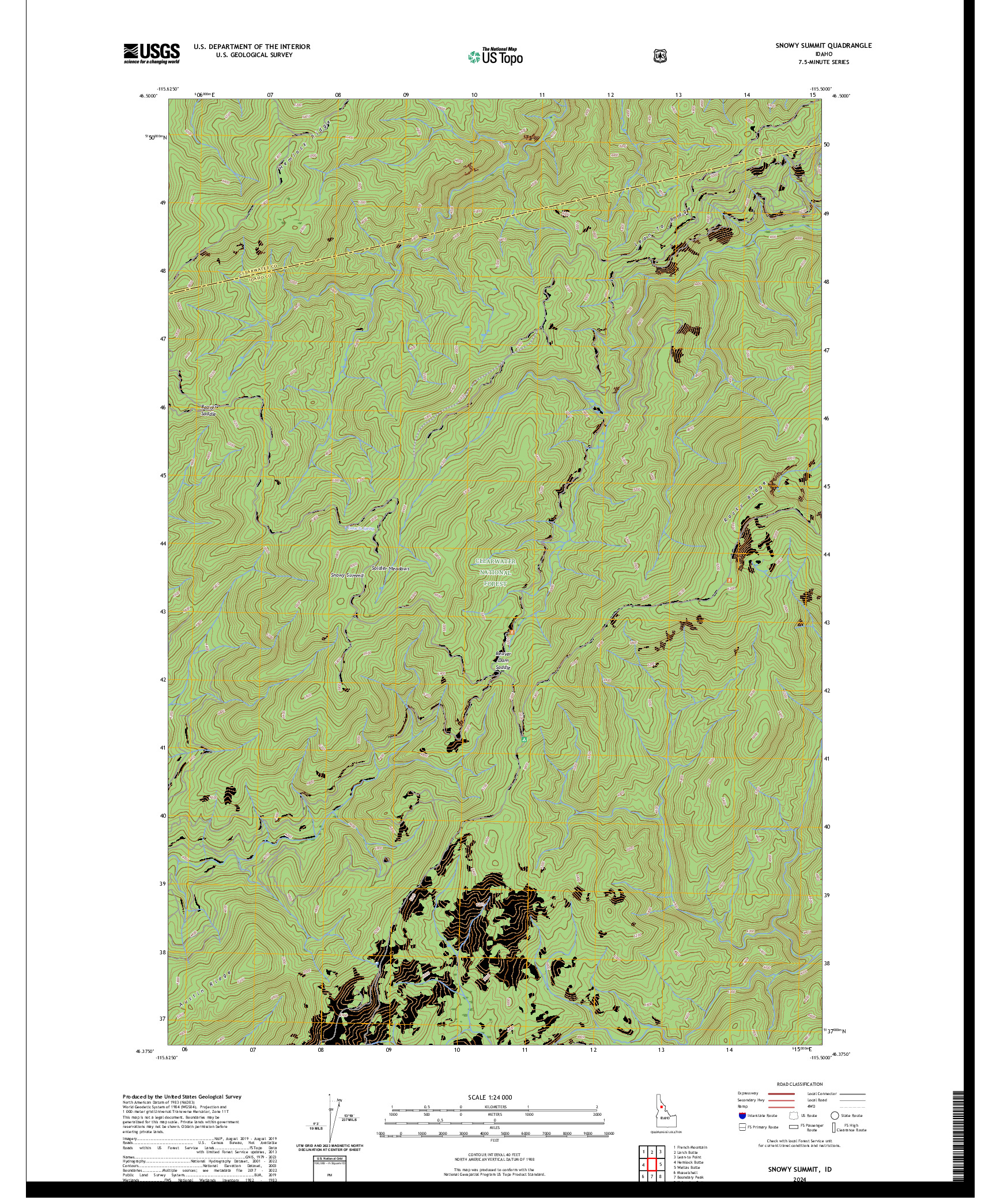 US TOPO 7.5-MINUTE MAP FOR SNOWY SUMMIT, ID