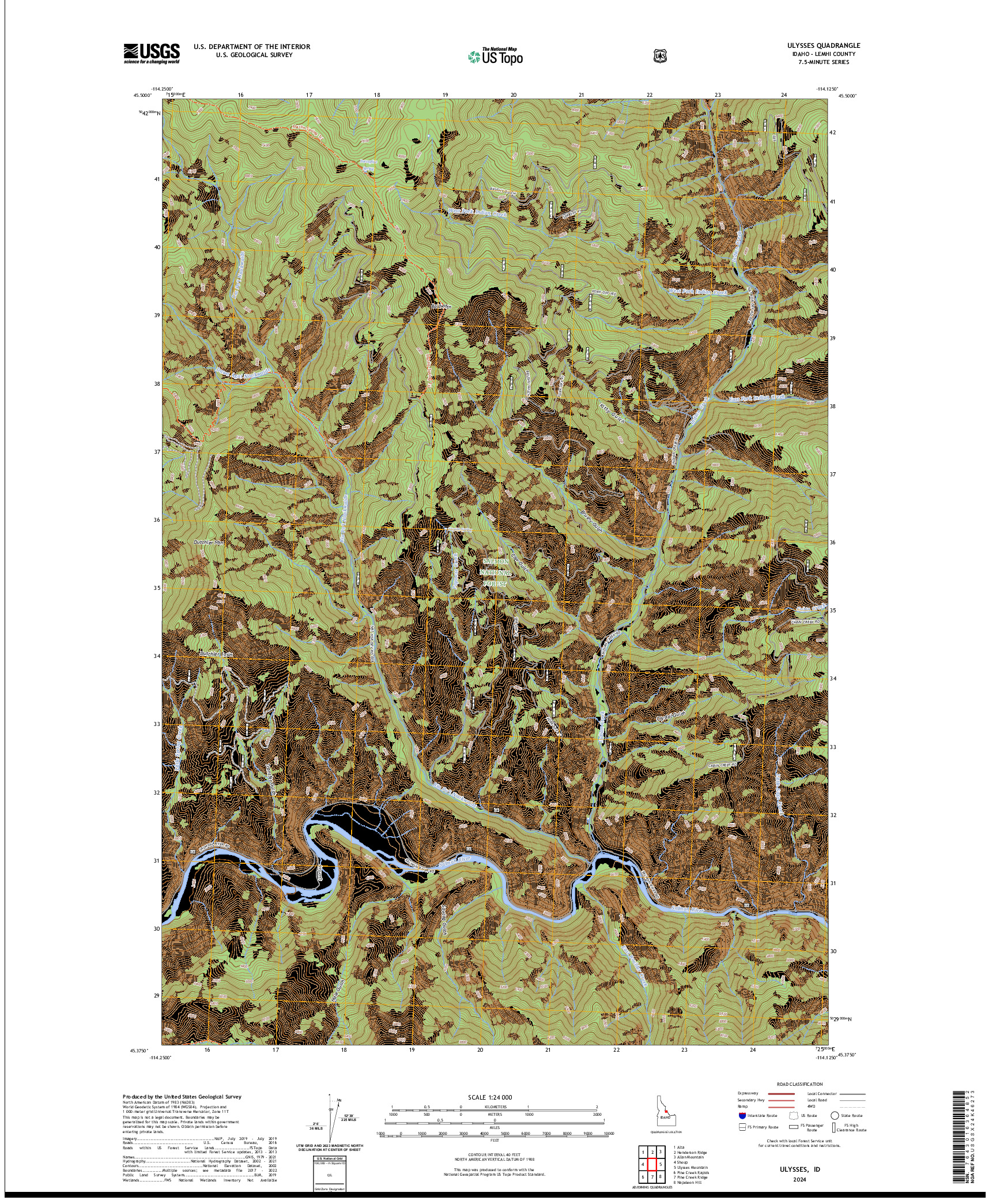 US TOPO 7.5-MINUTE MAP FOR ULYSSES, ID