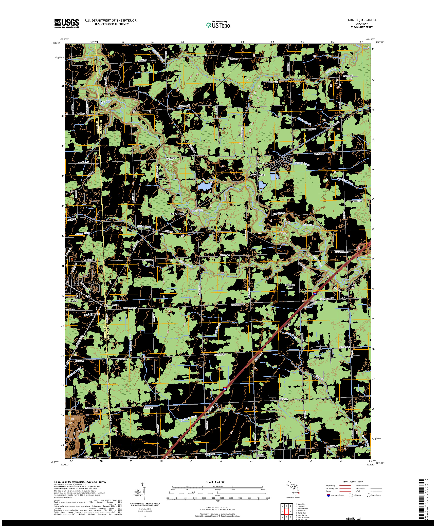 US TOPO 7.5-MINUTE MAP FOR ADAIR, MI