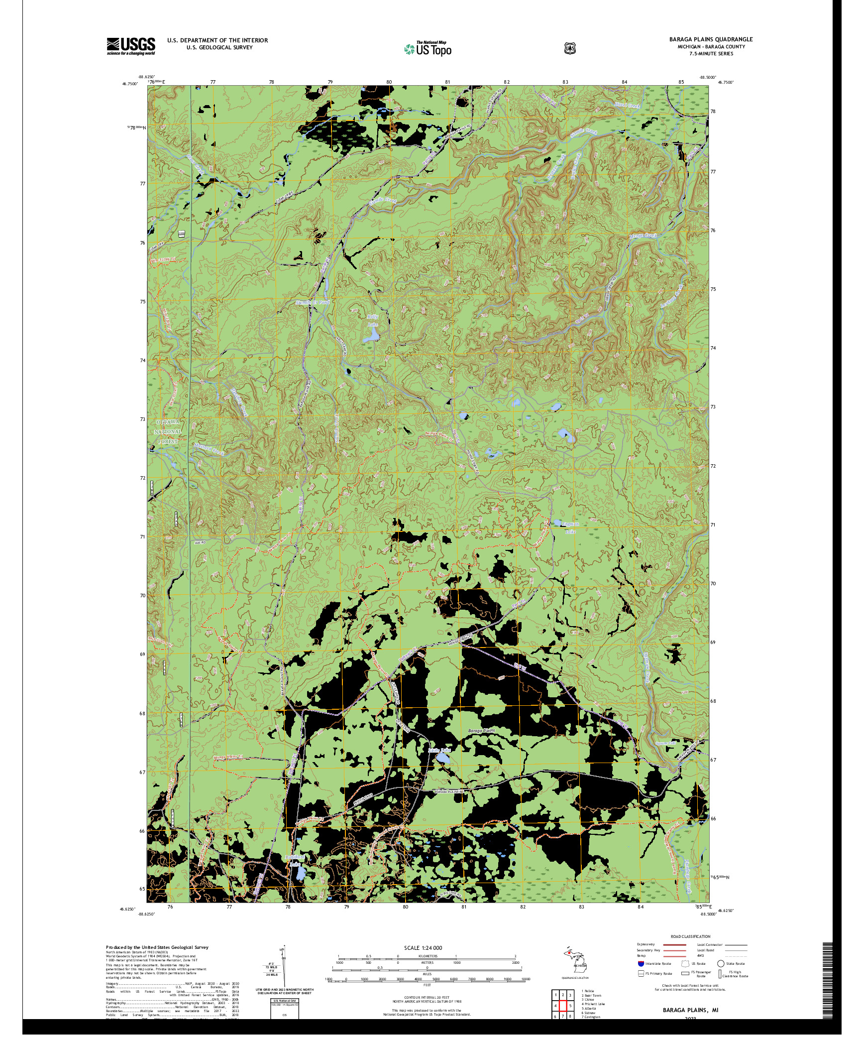 US TOPO 7.5-MINUTE MAP FOR BARAGA PLAINS, MI
