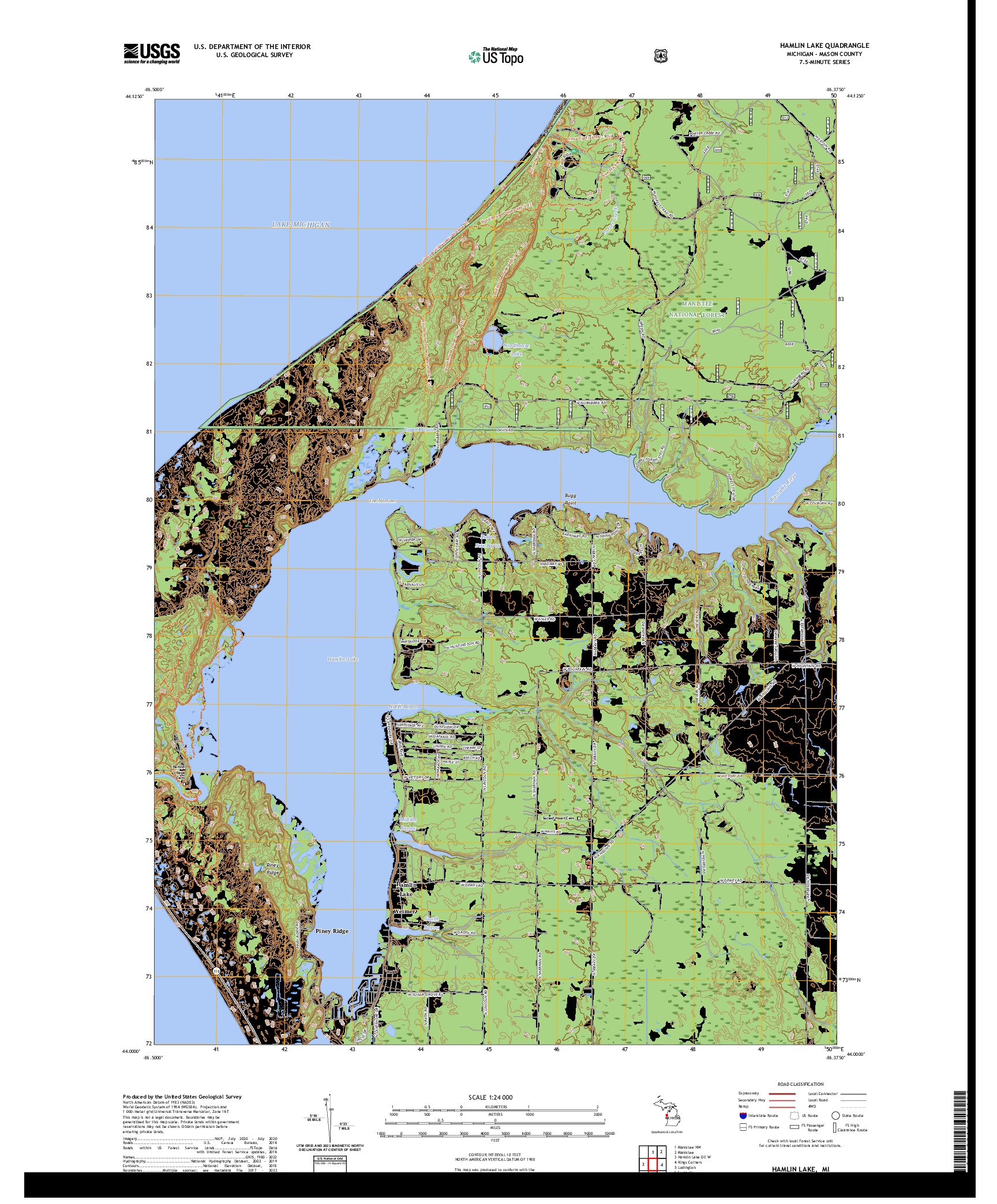 US TOPO 7.5-MINUTE MAP FOR HAMLIN LAKE, MI