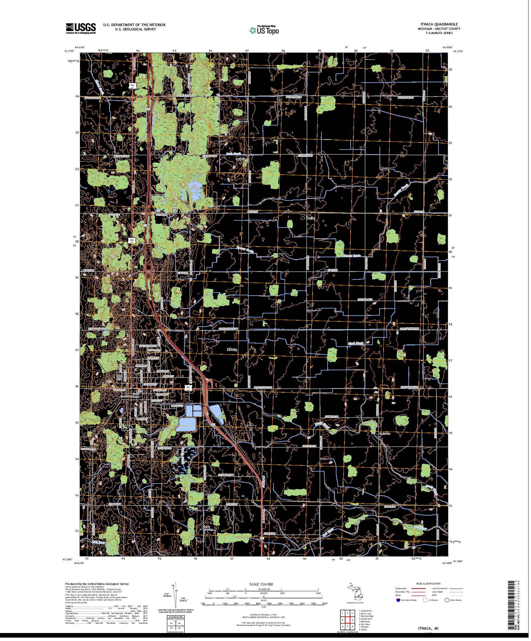 US TOPO 7.5-MINUTE MAP FOR ITHACA, MI