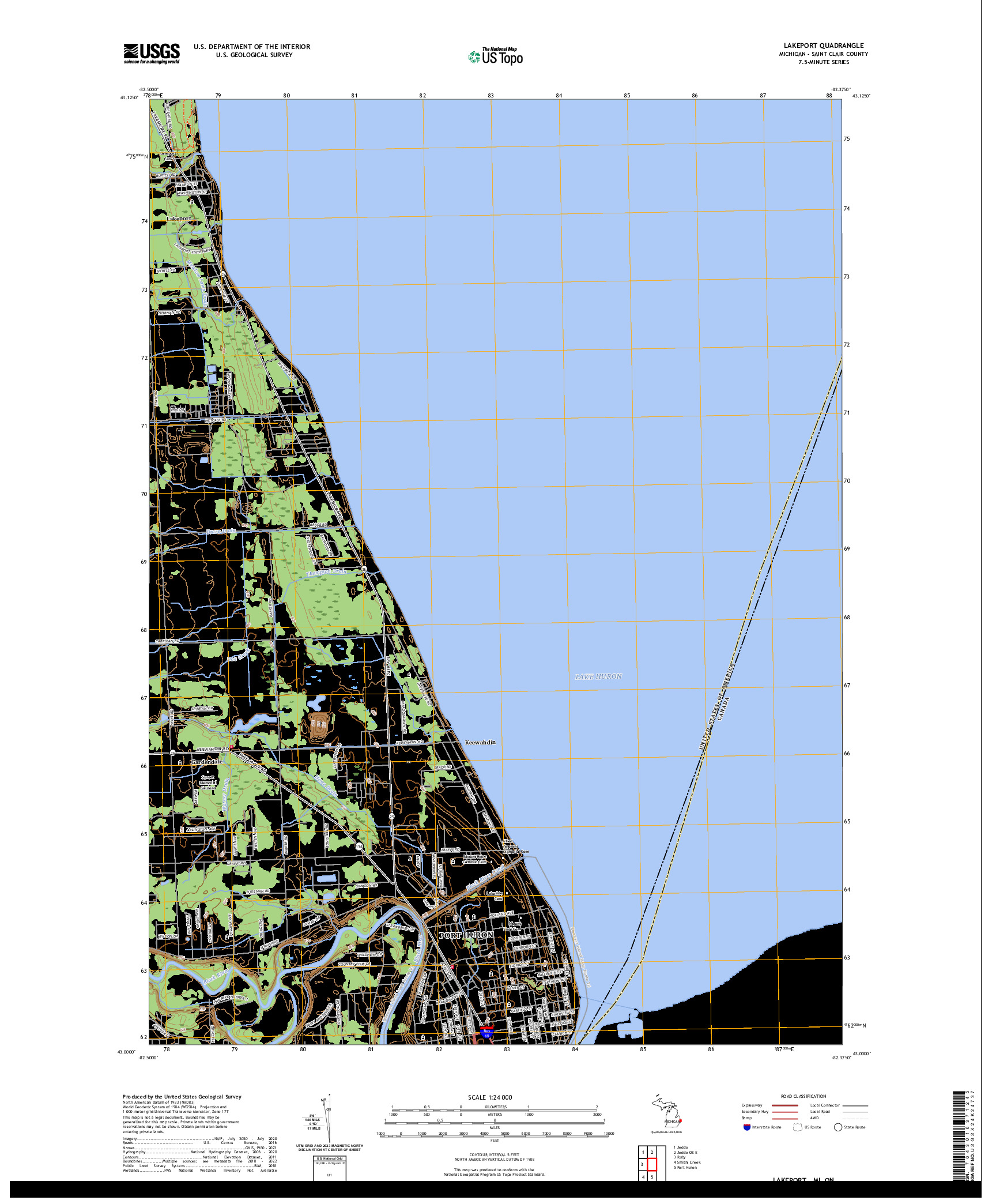 US TOPO 7.5-MINUTE MAP FOR LAKEPORT, MI,ON