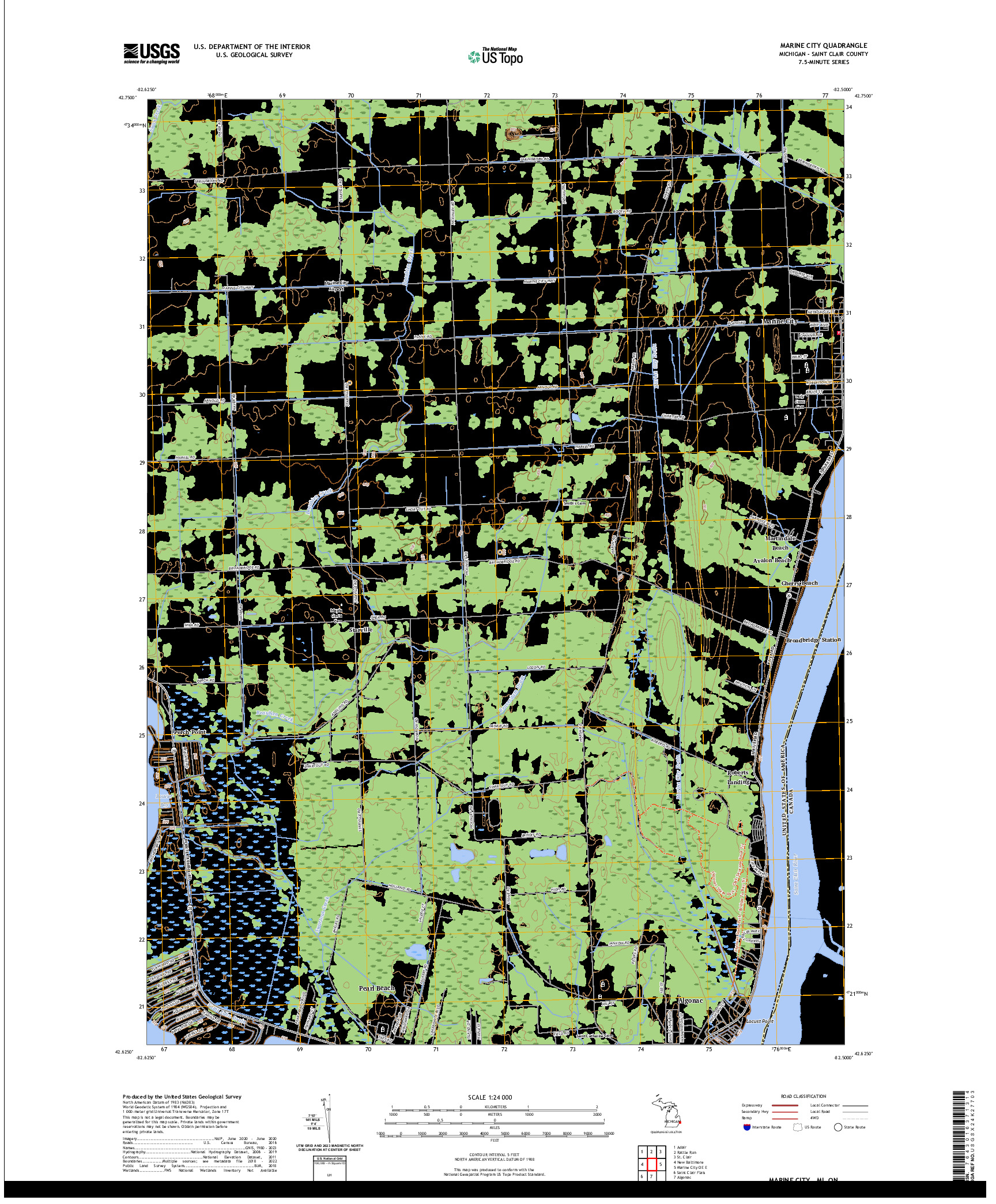 US TOPO 7.5-MINUTE MAP FOR MARINE CITY, MI,ON