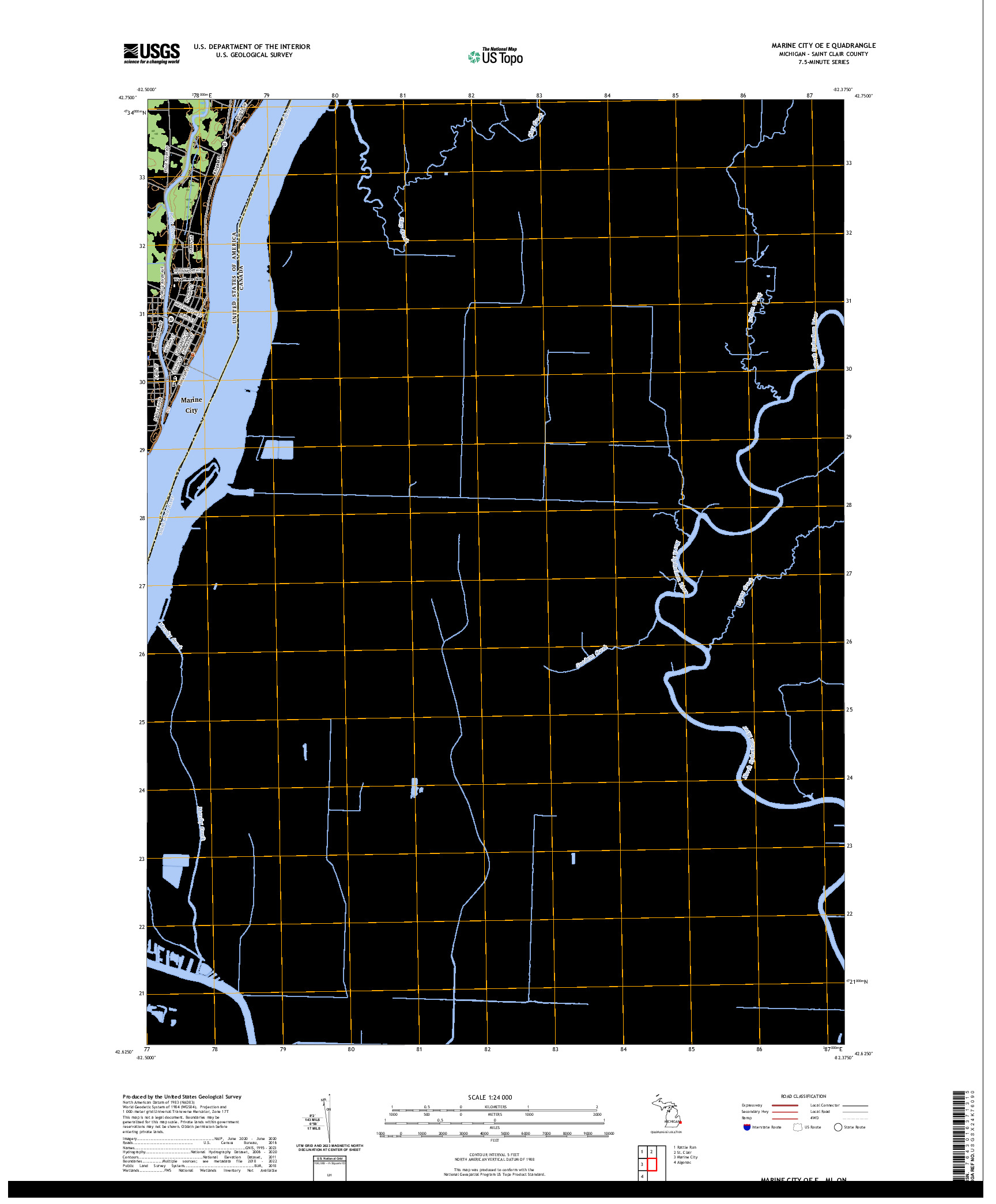 US TOPO 7.5-MINUTE MAP FOR MARINE CITY OE E, MI,ON