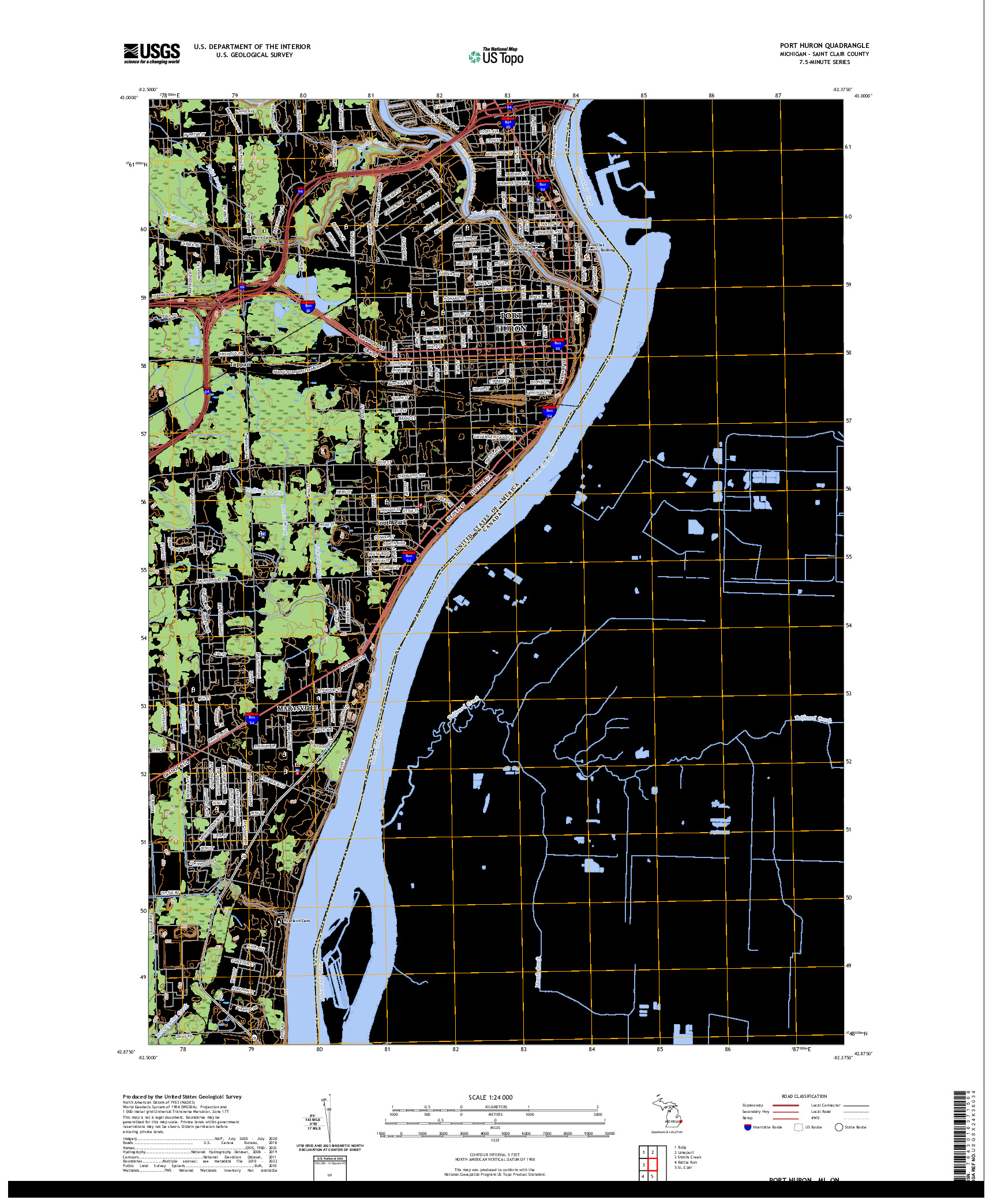 US TOPO 7.5-MINUTE MAP FOR PORT HURON, MI,ON