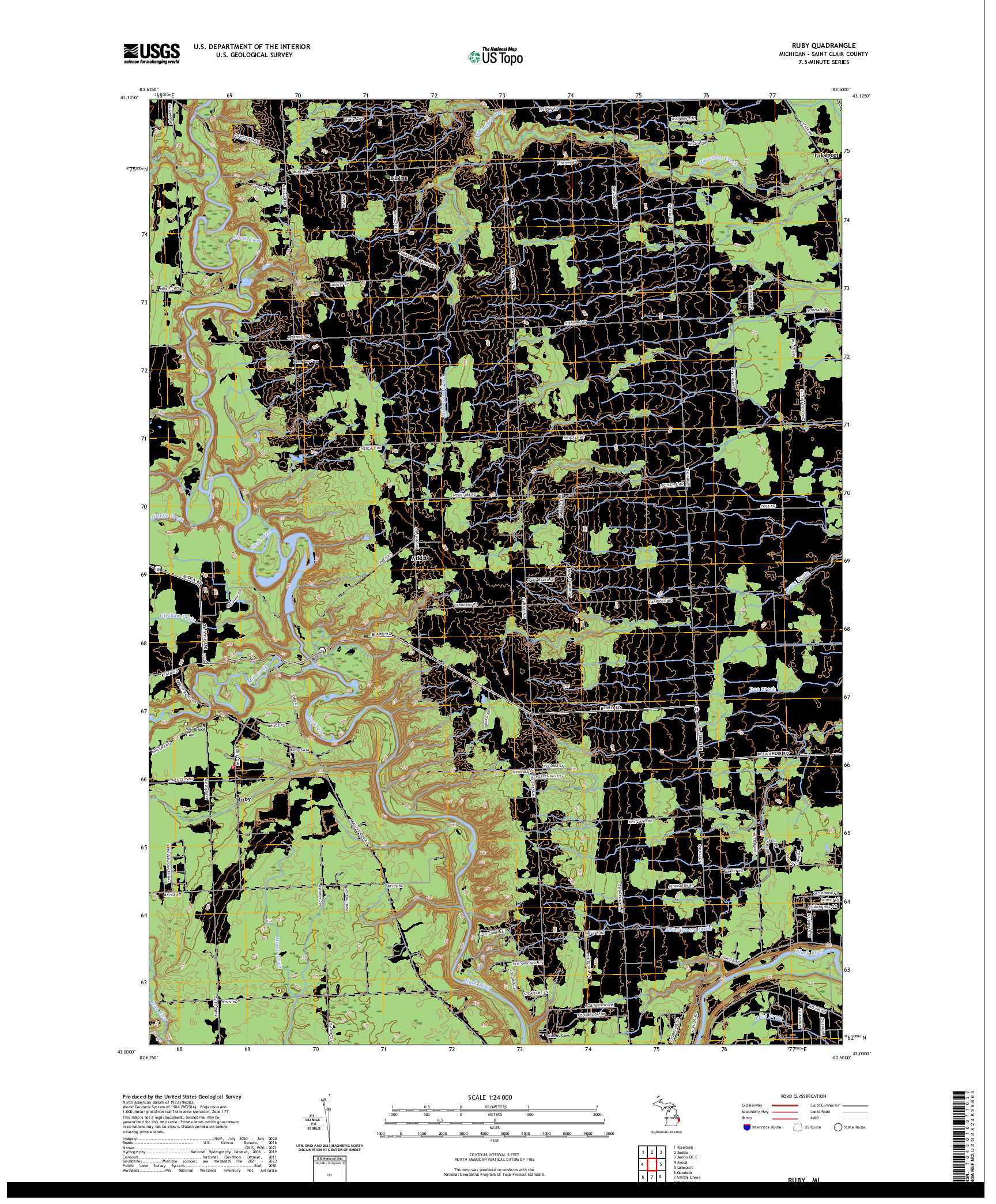 US TOPO 7.5-MINUTE MAP FOR RUBY, MI