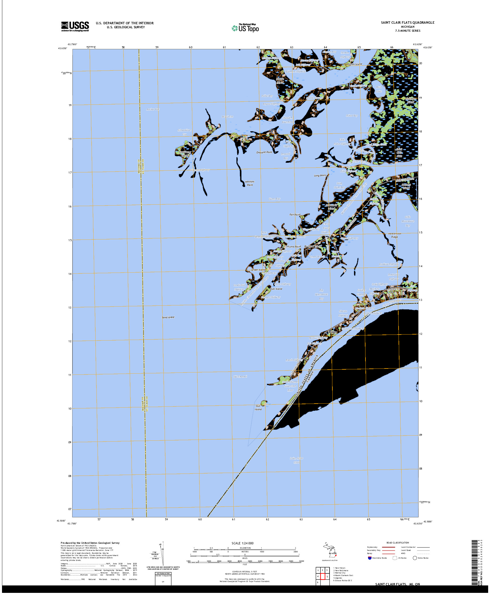US TOPO 7.5-MINUTE MAP FOR SAINT CLAIR FLATS, MI,ON
