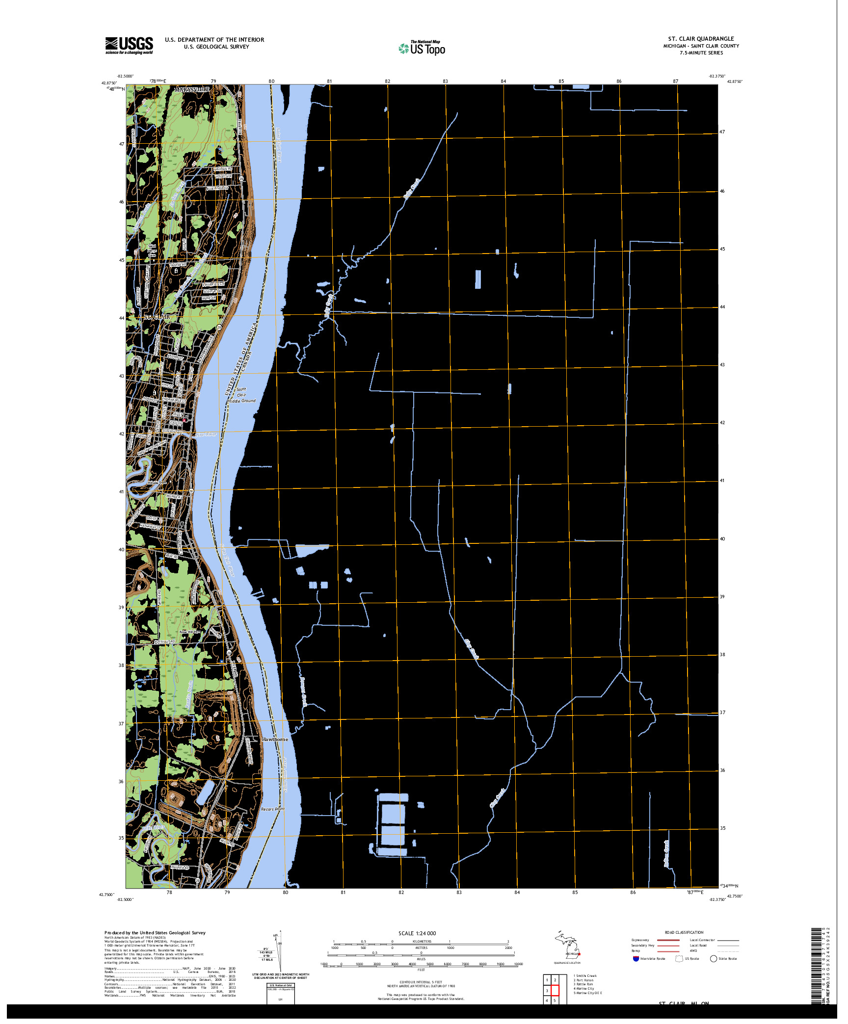 US TOPO 7.5-MINUTE MAP FOR ST. CLAIR, MI,ON