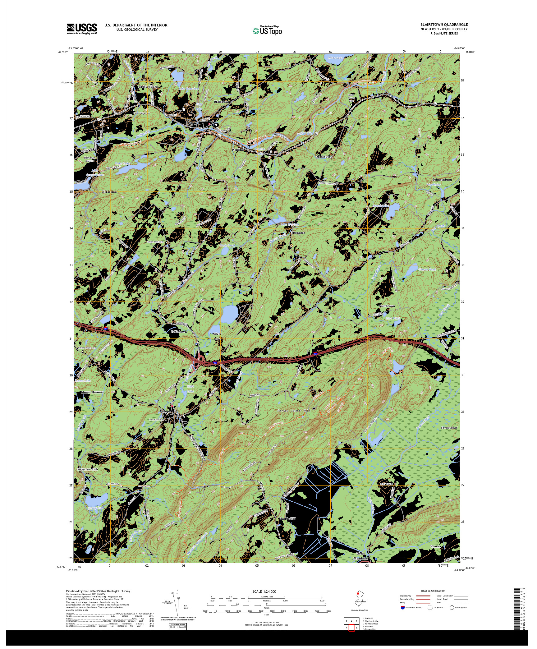 US TOPO 7.5-MINUTE MAP FOR BLAIRSTOWN, NJ