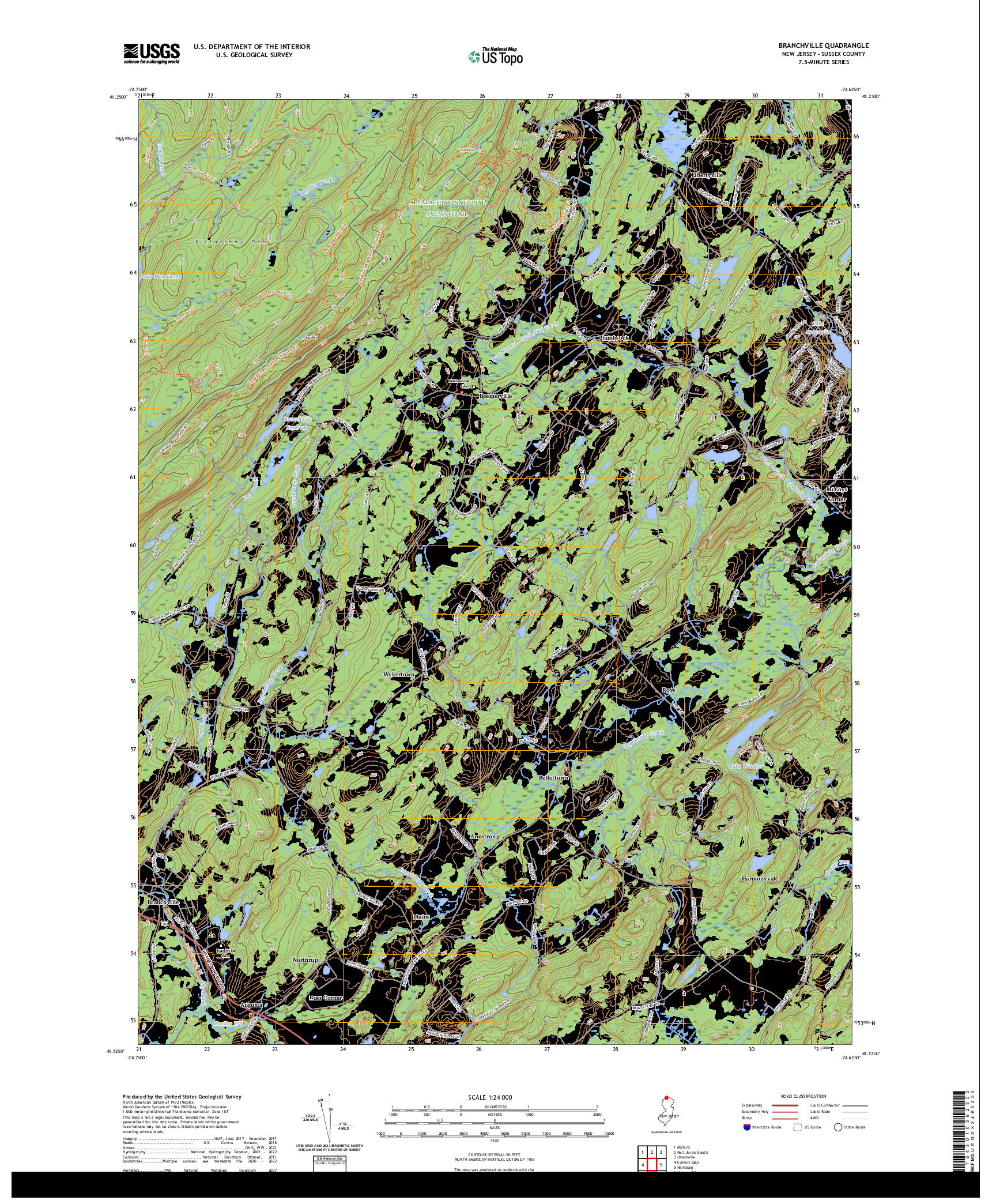 US TOPO 7.5-MINUTE MAP FOR BRANCHVILLE, NJ