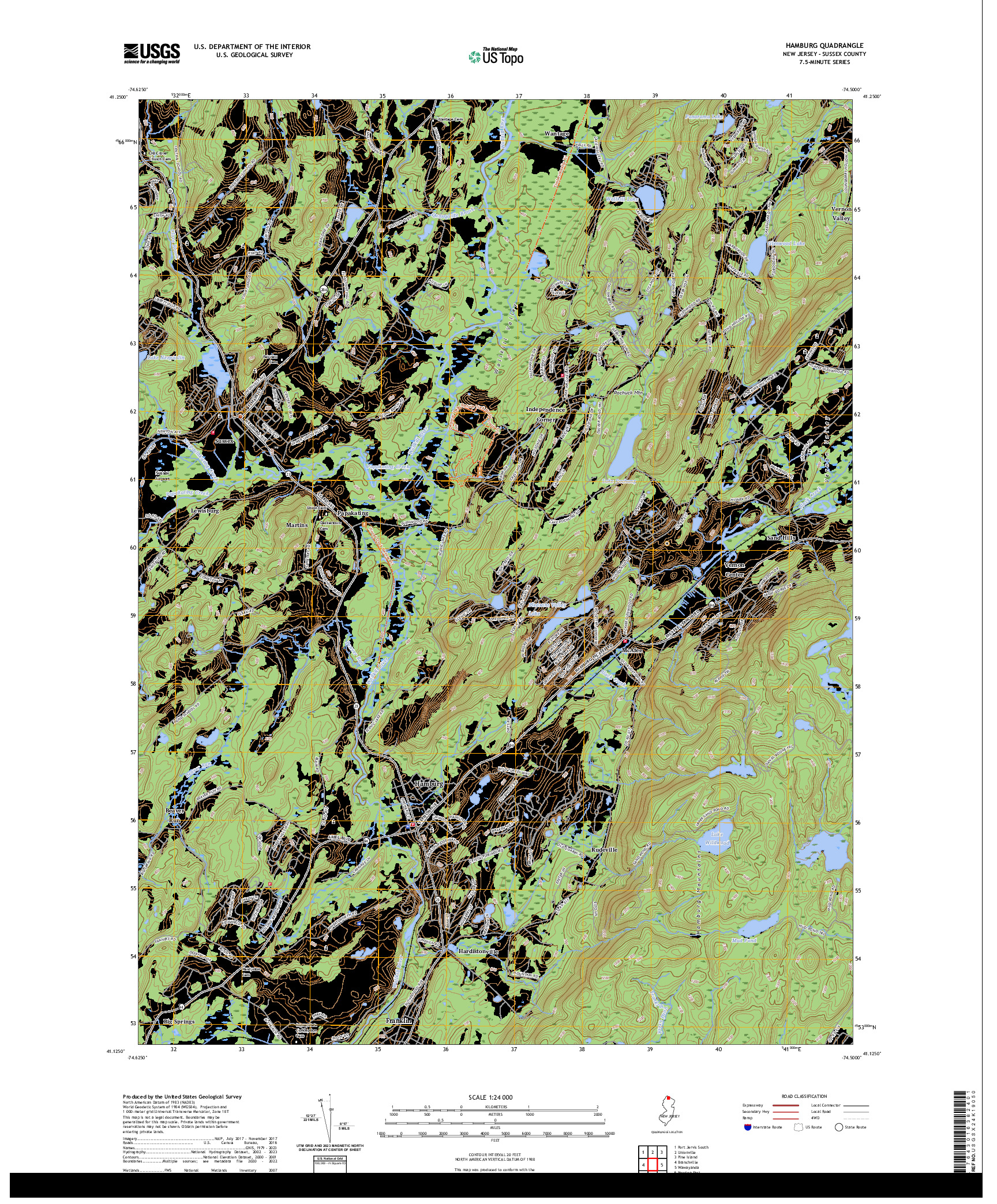 US TOPO 7.5-MINUTE MAP FOR HAMBURG, NJ