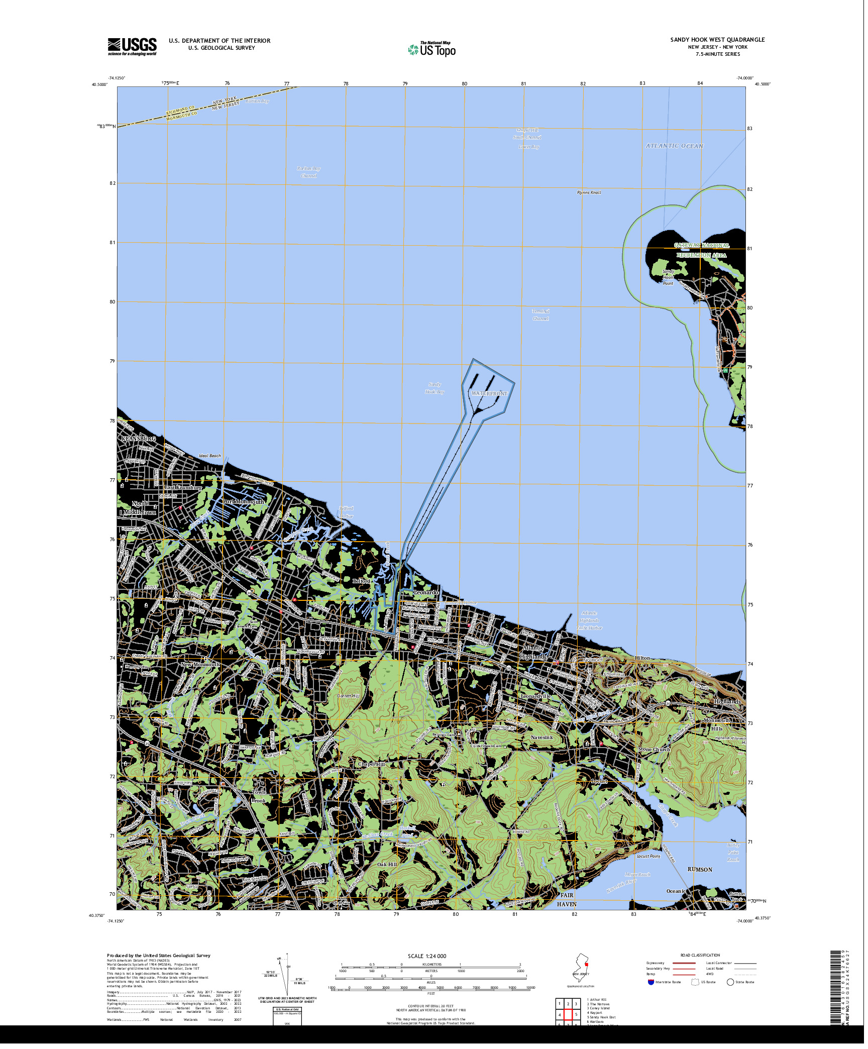 US TOPO 7.5-MINUTE MAP FOR SANDY HOOK WEST, NJ,NY