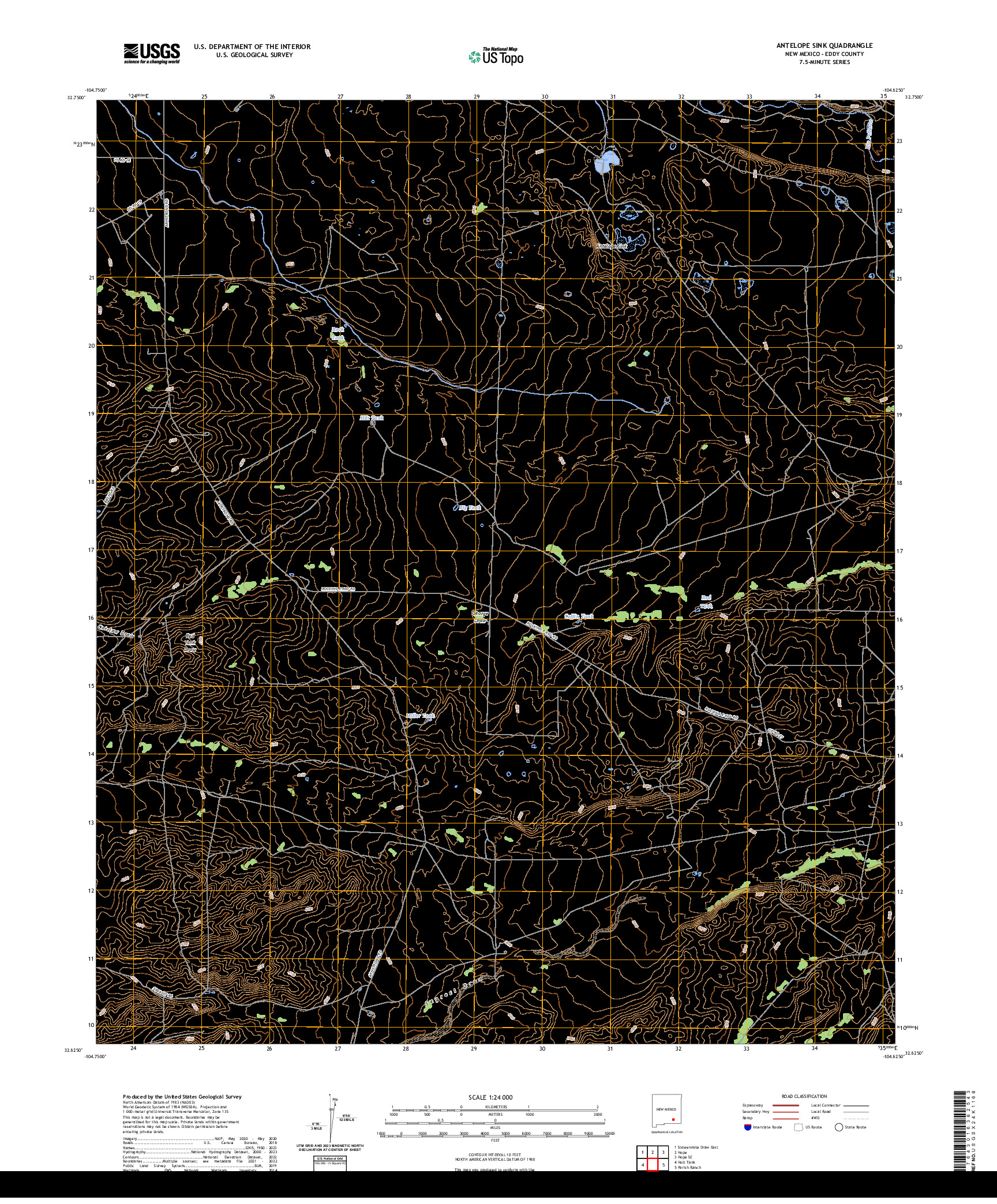 US TOPO 7.5-MINUTE MAP FOR ANTELOPE SINK, NM