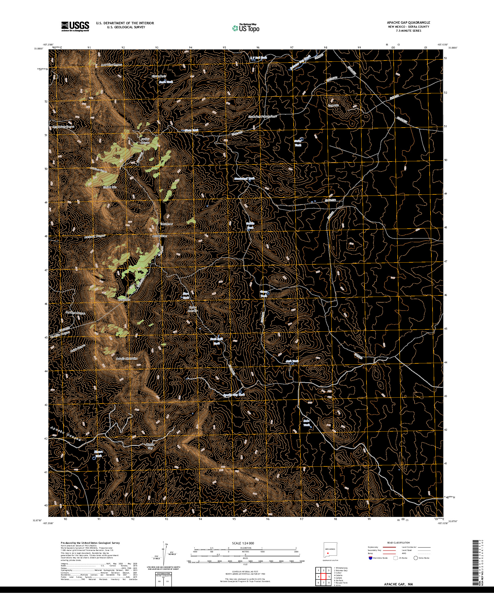 US TOPO 7.5-MINUTE MAP FOR APACHE GAP, NM