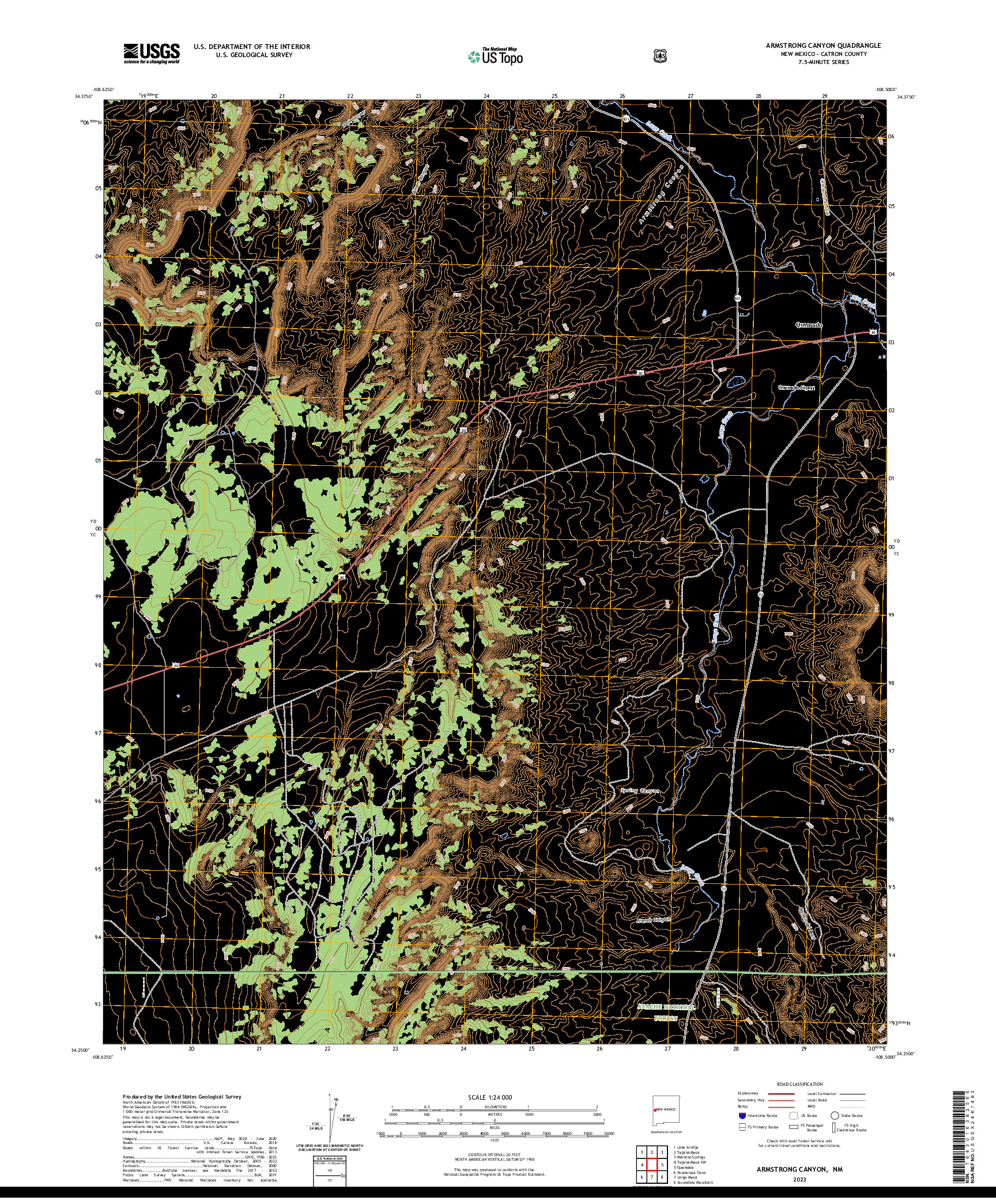 US TOPO 7.5-MINUTE MAP FOR ARMSTRONG CANYON, NM