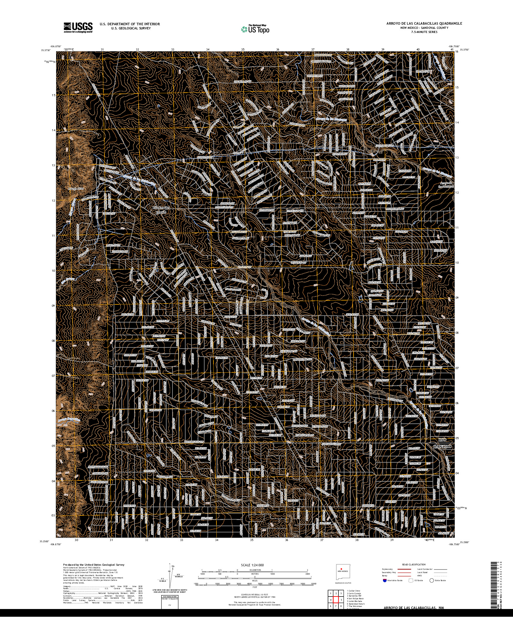 US TOPO 7.5-MINUTE MAP FOR ARROYO DE LAS CALABACILLAS, NM