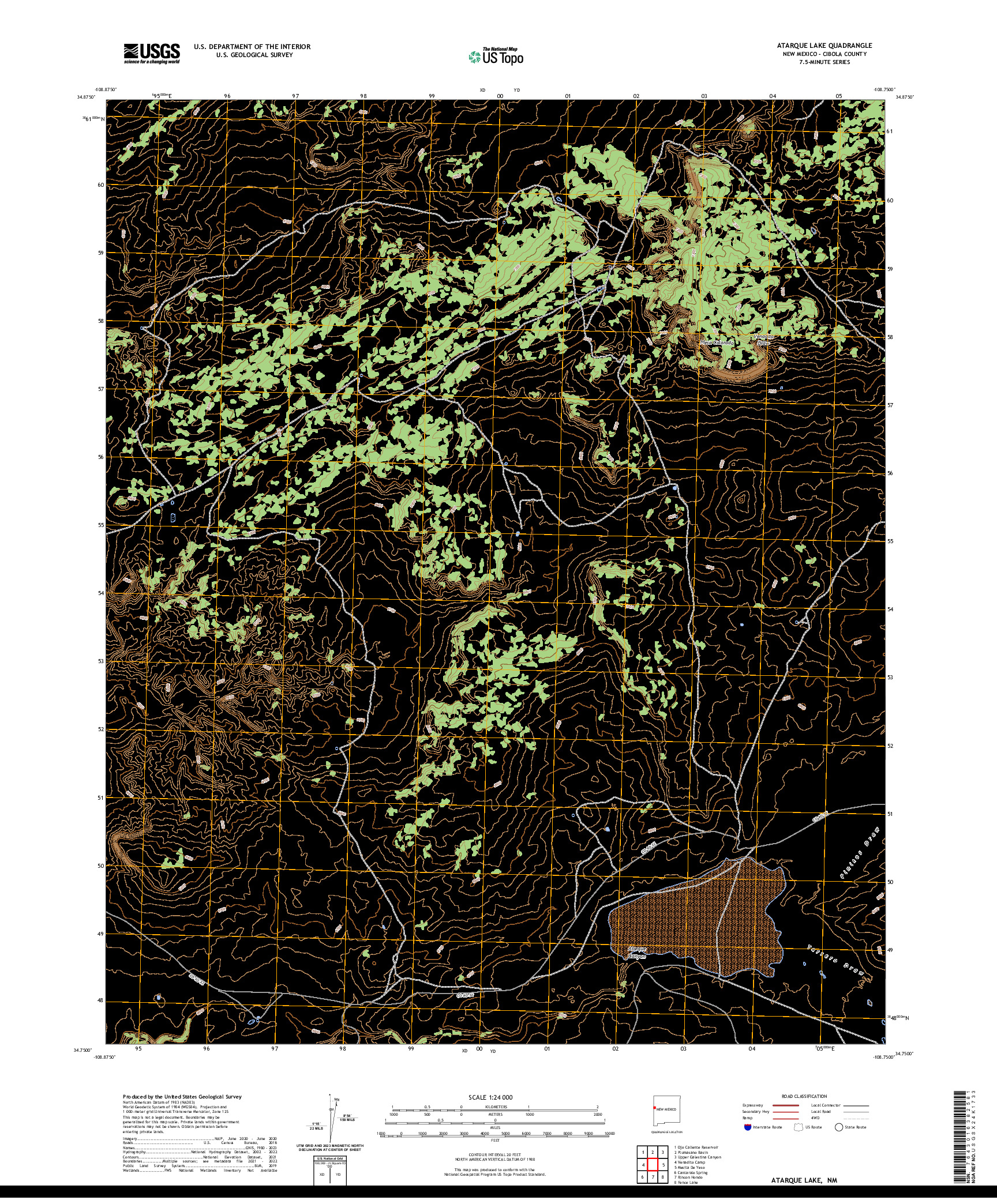 US TOPO 7.5-MINUTE MAP FOR ATARQUE LAKE, NM