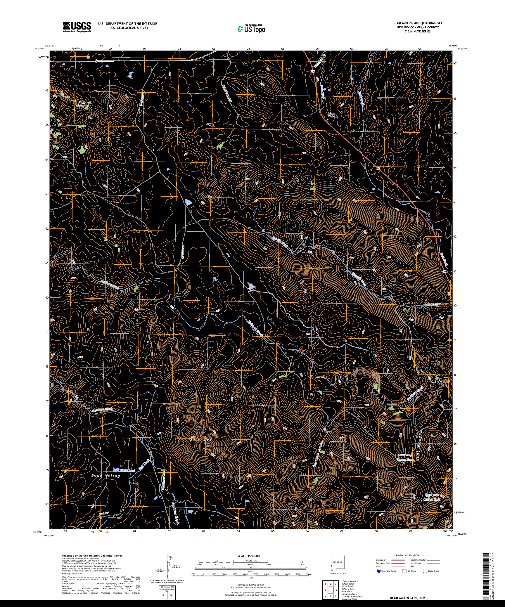 US TOPO 7.5-MINUTE MAP FOR BEAR MOUNTAIN, NM