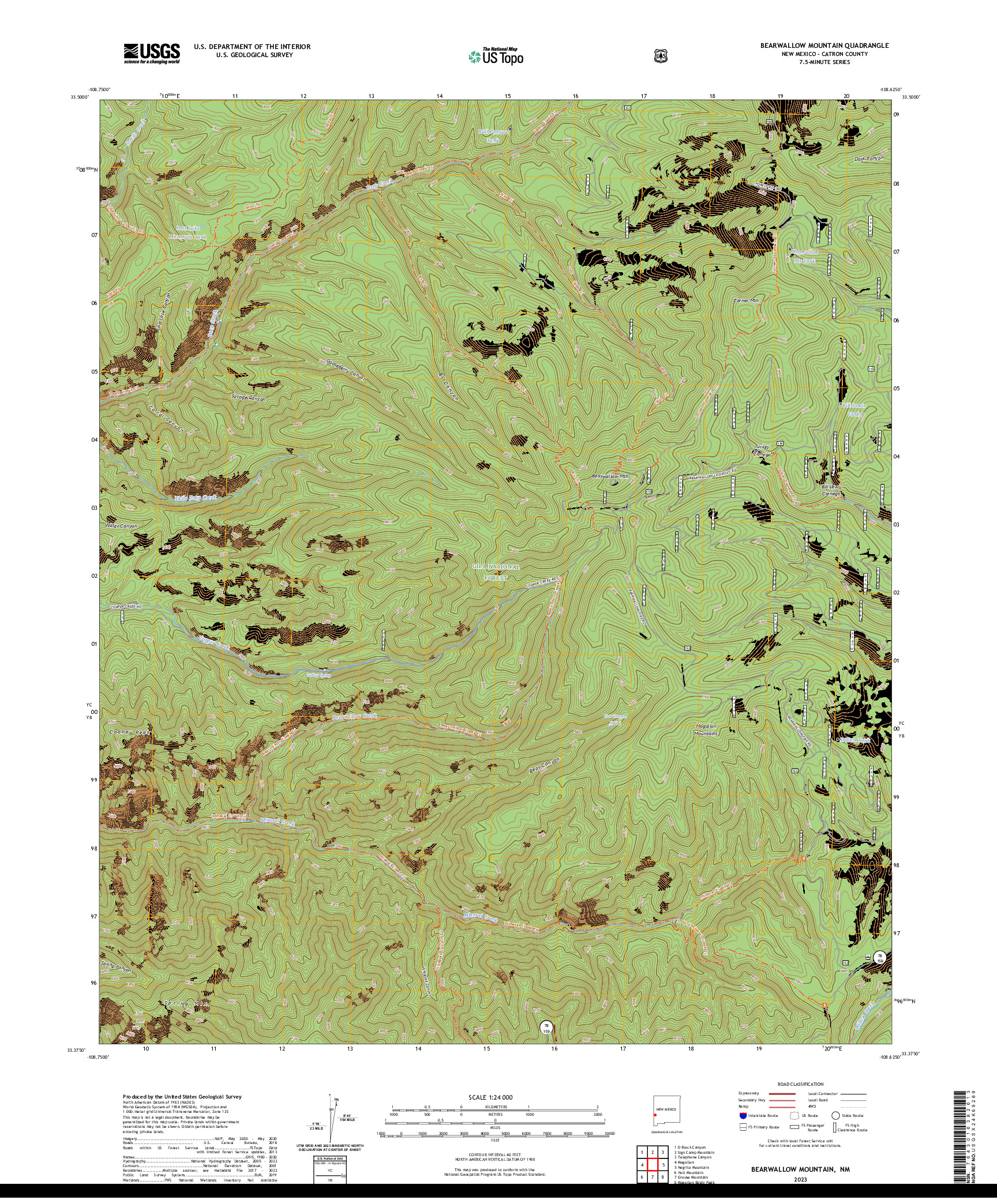 US TOPO 7.5-MINUTE MAP FOR BEARWALLOW MOUNTAIN, NM