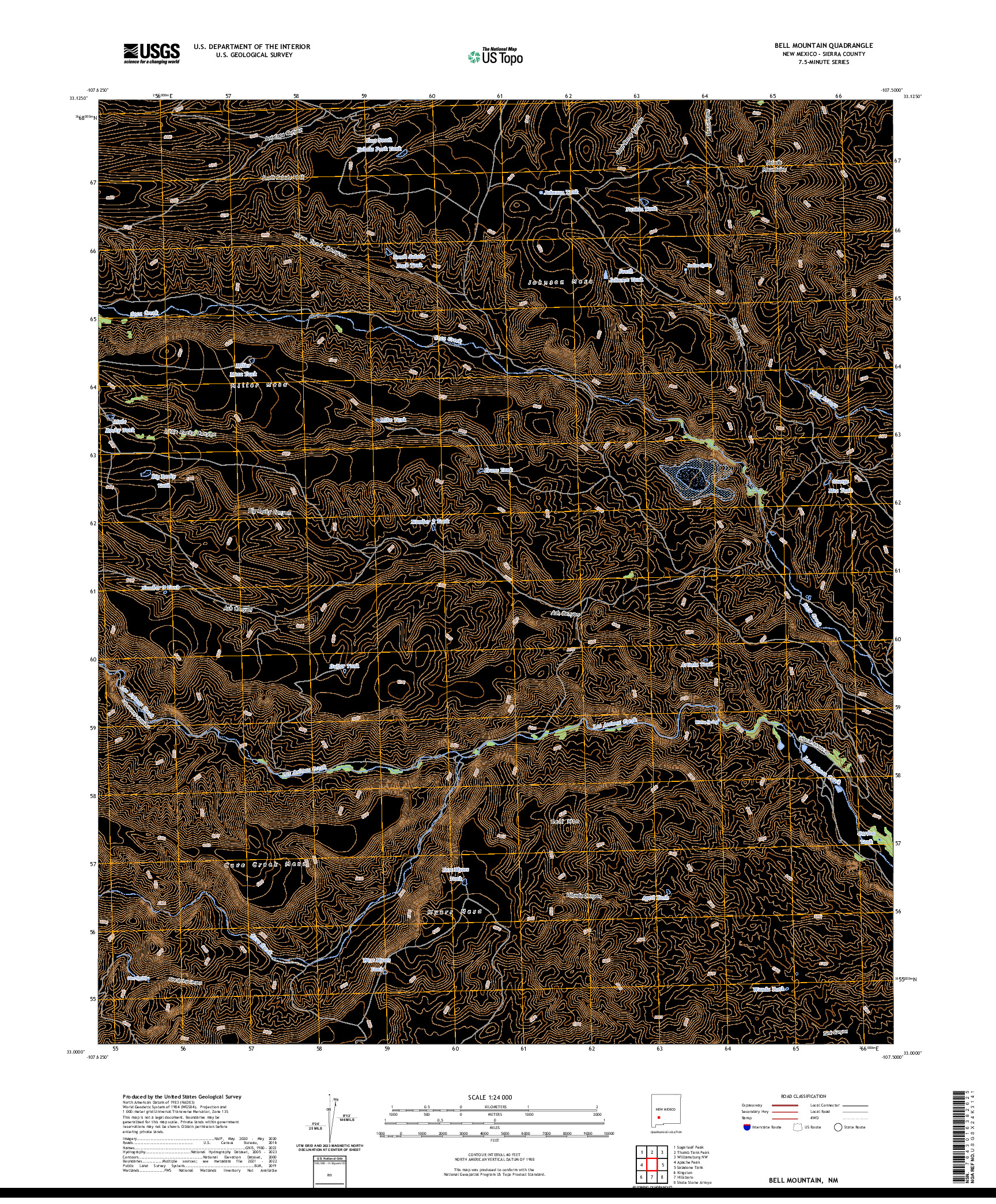 US TOPO 7.5-MINUTE MAP FOR BELL MOUNTAIN, NM