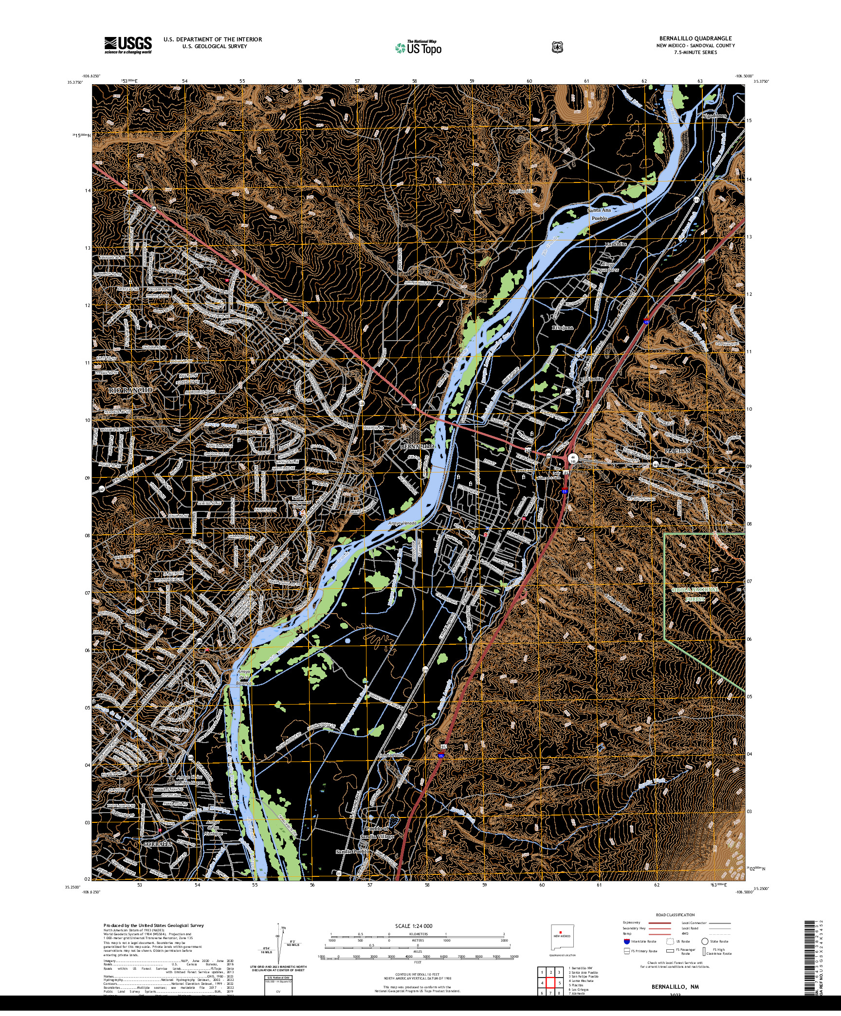 US TOPO 7.5-MINUTE MAP FOR BERNALILLO, NM