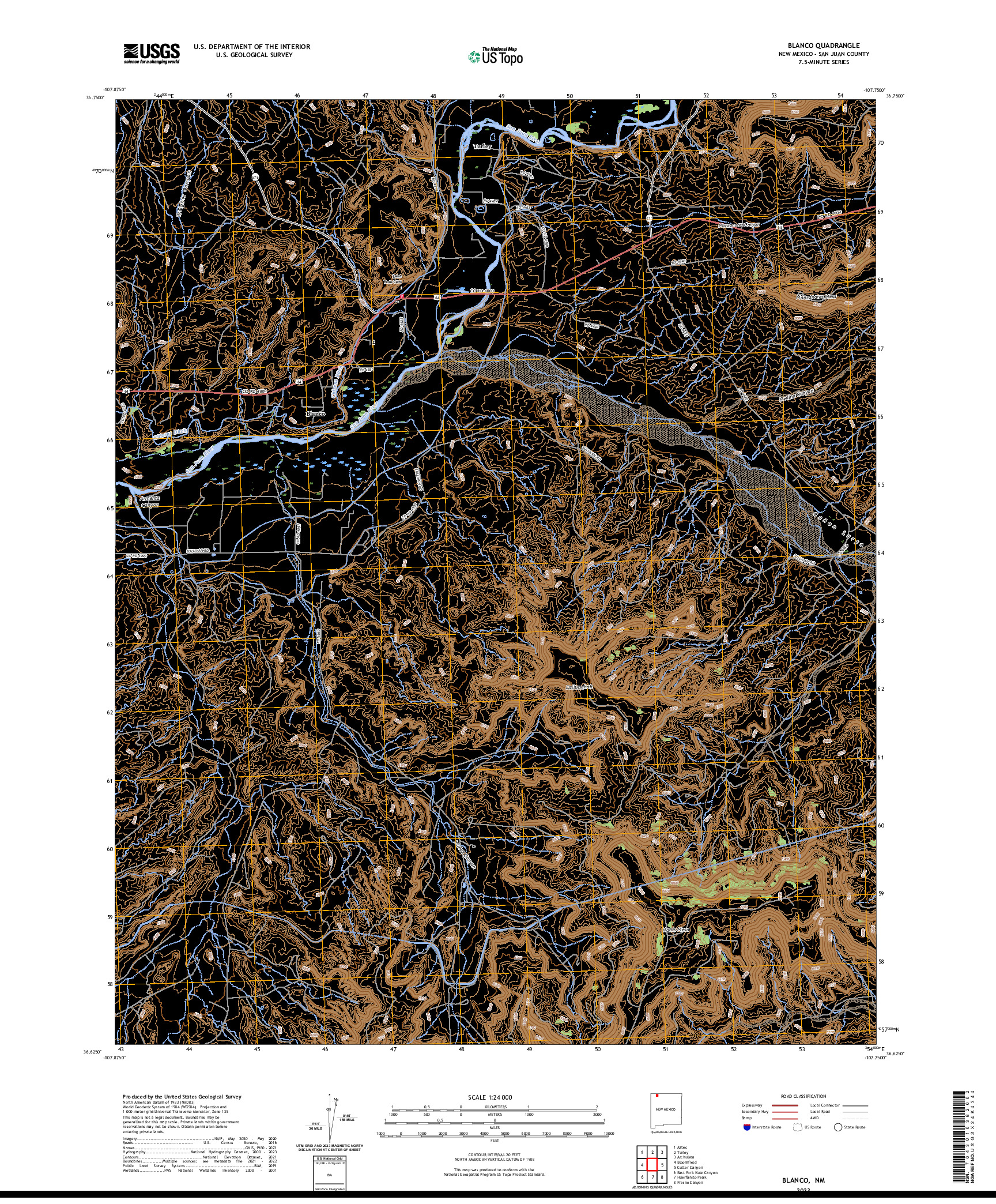 US TOPO 7.5-MINUTE MAP FOR BLANCO, NM
