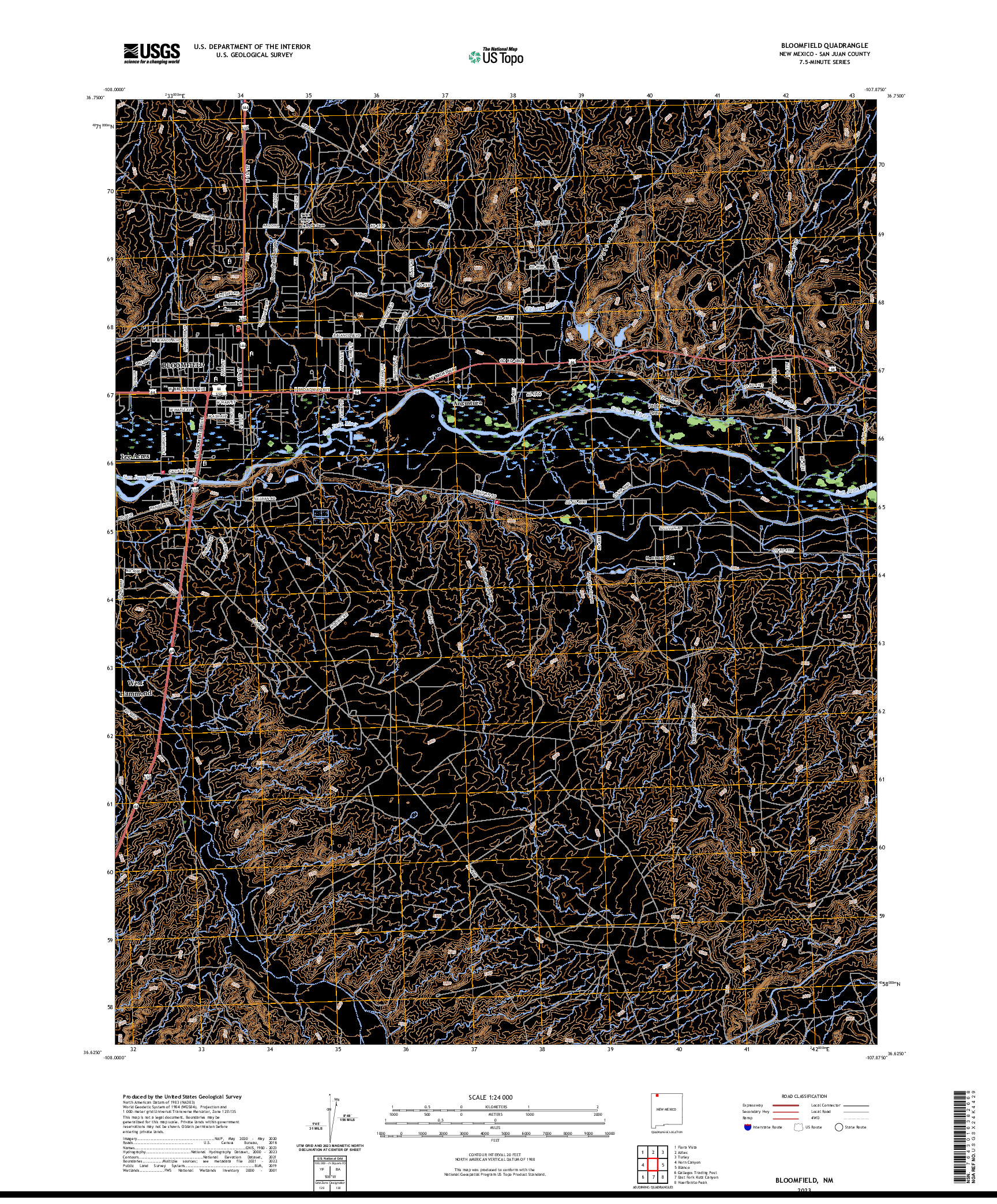 US TOPO 7.5-MINUTE MAP FOR BLOOMFIELD, NM
