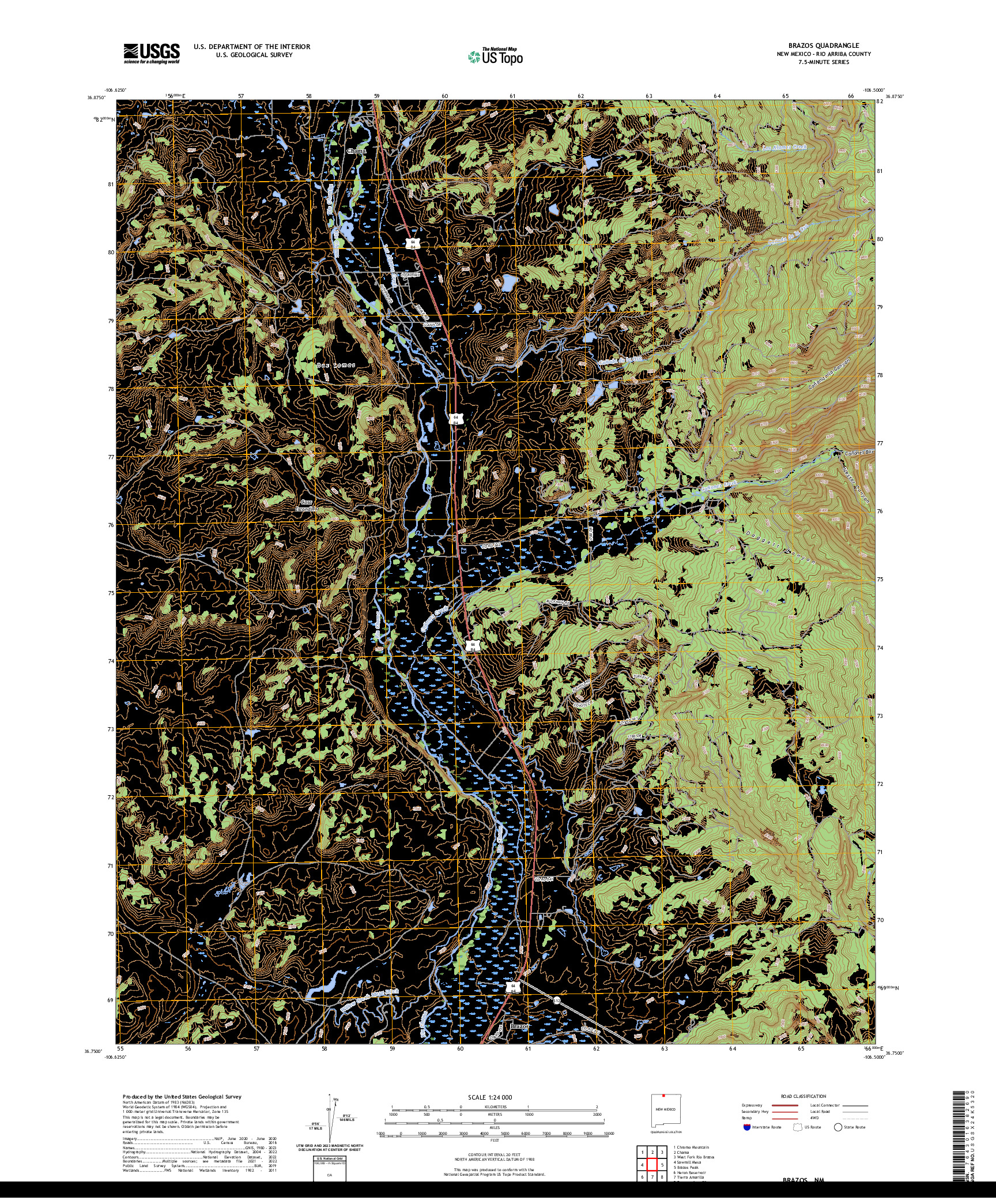US TOPO 7.5-MINUTE MAP FOR BRAZOS, NM