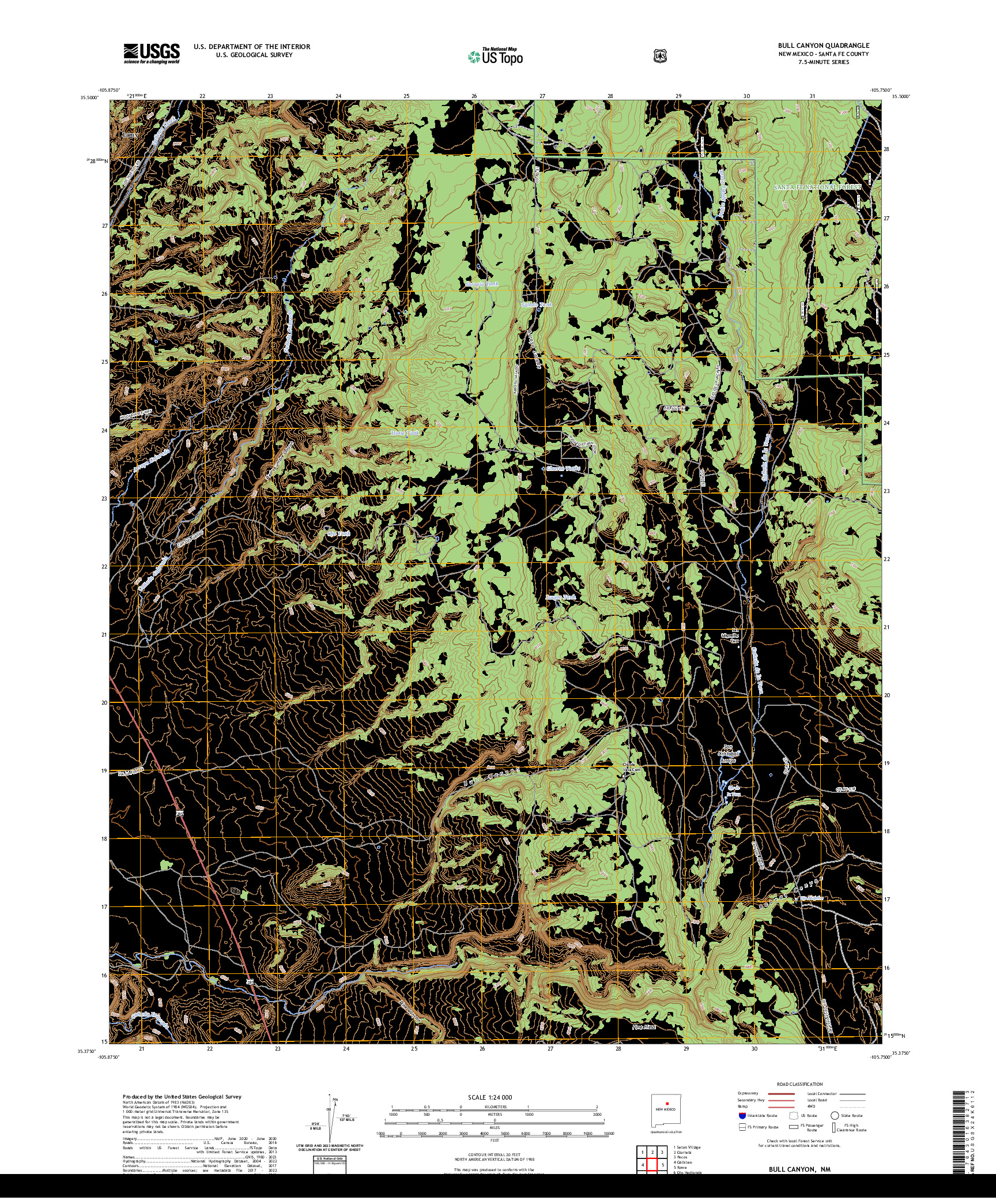 US TOPO 7.5-MINUTE MAP FOR BULL CANYON, NM