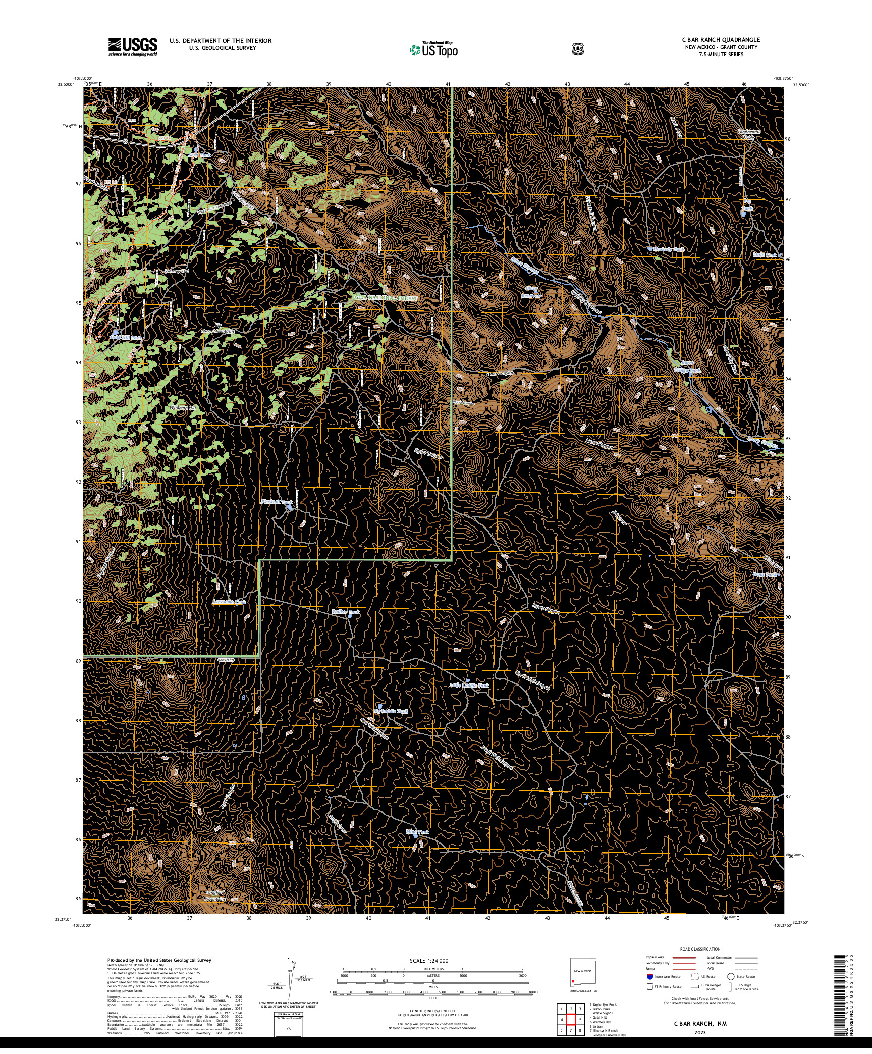 US TOPO 7.5-MINUTE MAP FOR C BAR RANCH, NM