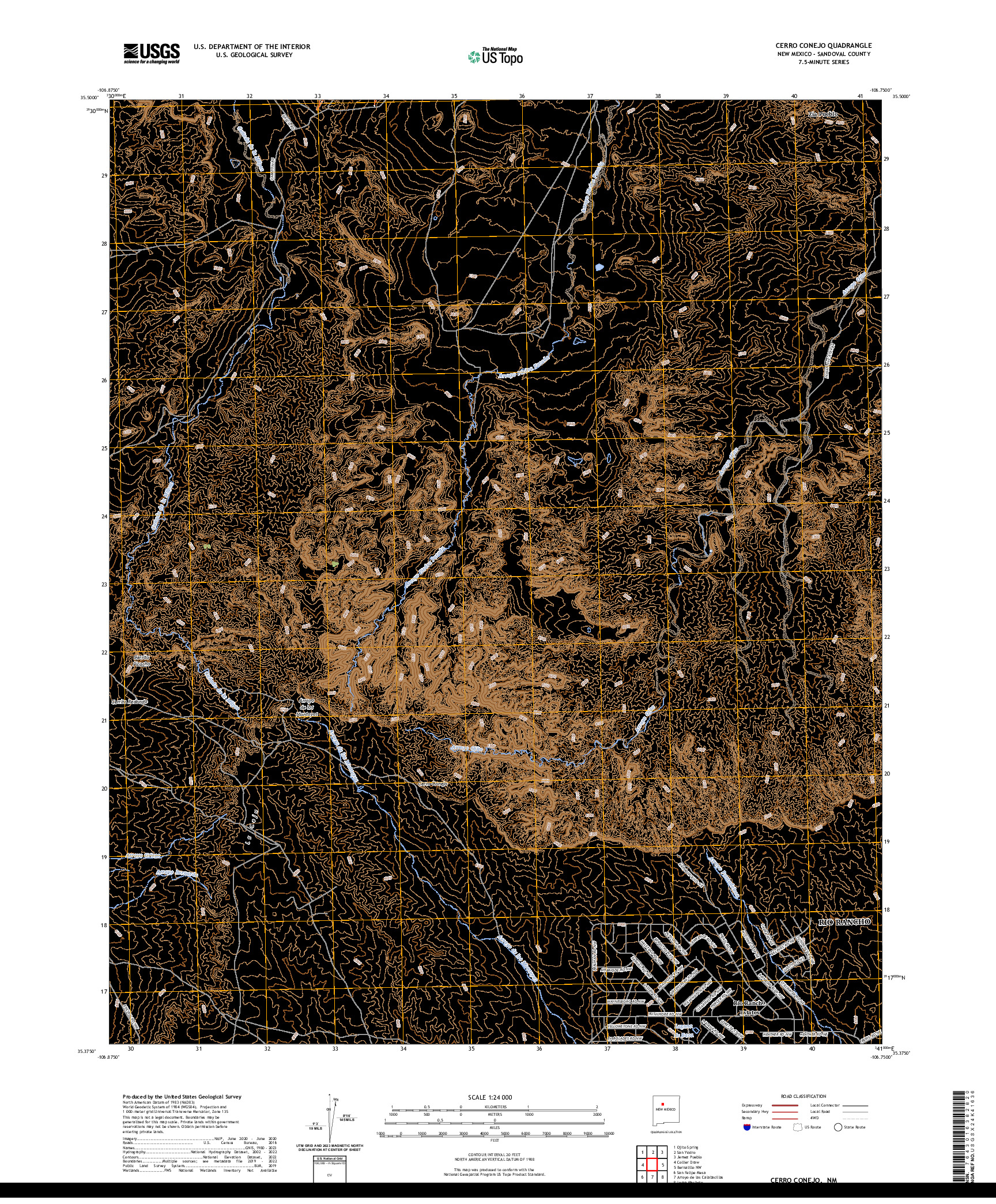 US TOPO 7.5-MINUTE MAP FOR CERRO CONEJO, NM