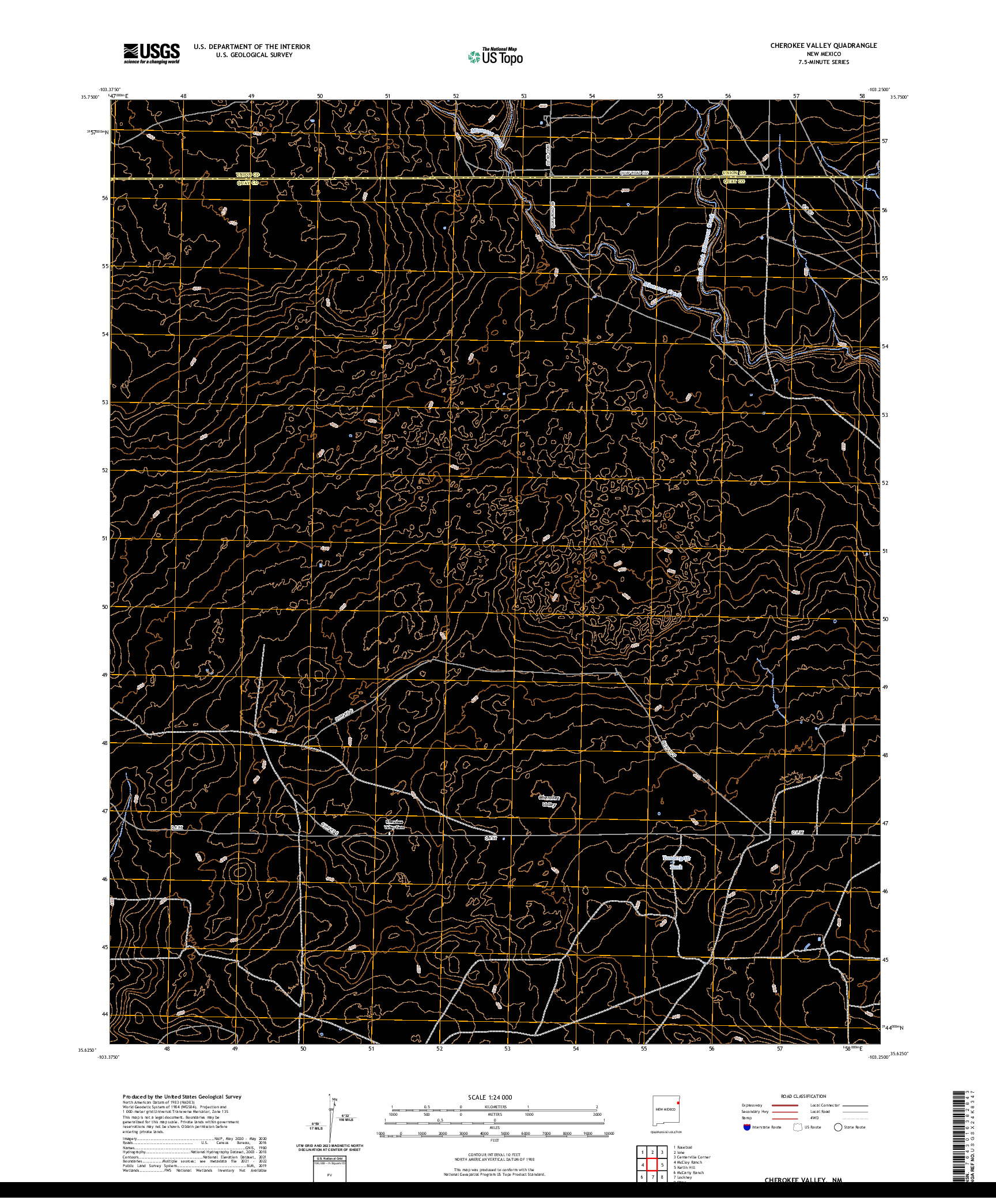 US TOPO 7.5-MINUTE MAP FOR CHEROKEE VALLEY, NM