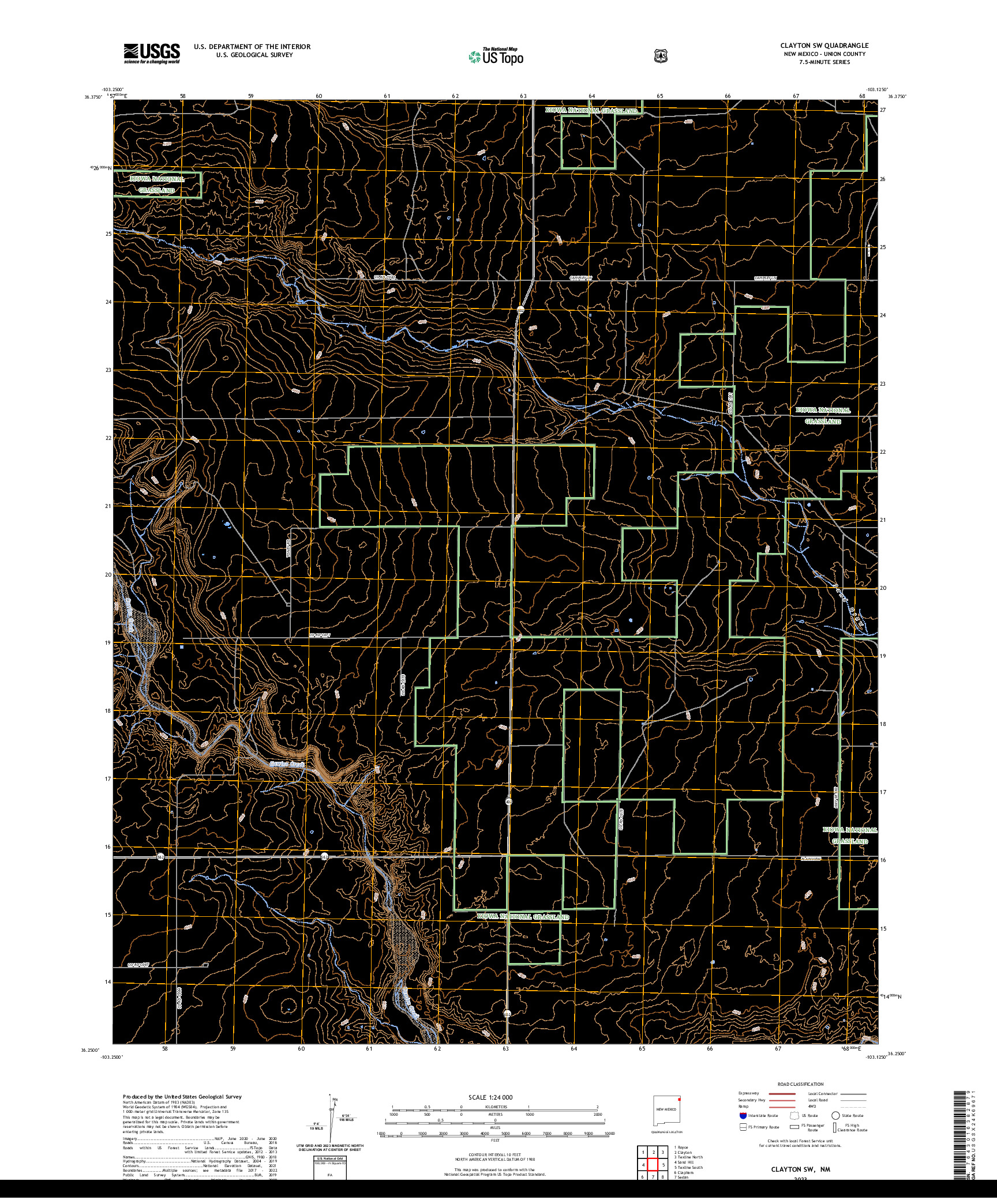 US TOPO 7.5-MINUTE MAP FOR CLAYTON SW, NM